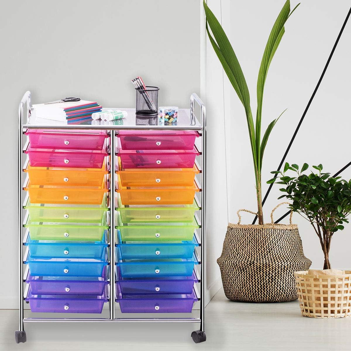 image:imageGiantex 20 Drawers Rolling Cart Mobile Storage Drawer Cart Classroom Organizer Cart for Office School Supplies Tools Scrapbook Paper Craft Small Printer Utility Cart on Wheels Green GradientRainbow