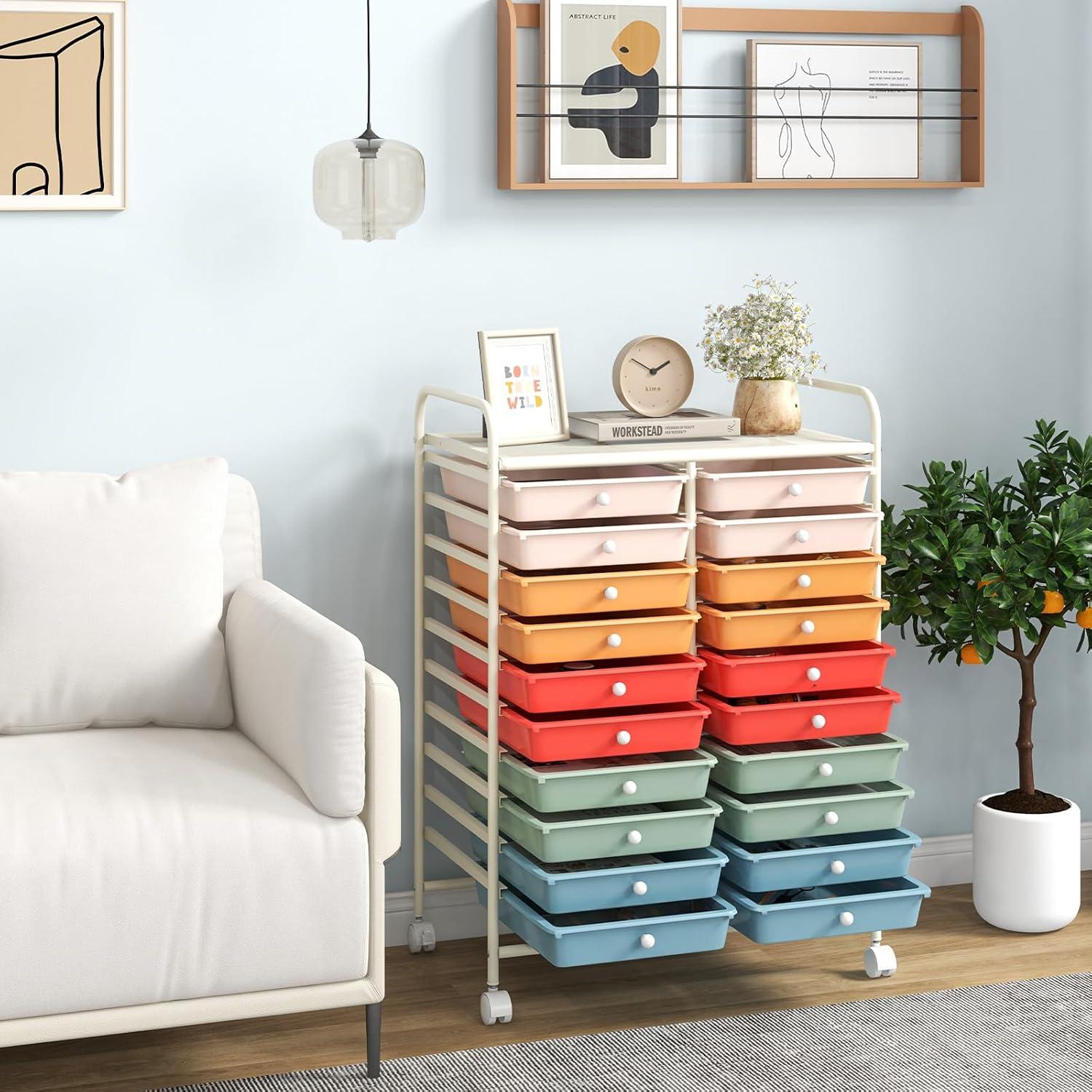 image:imageGiantex 20 Drawers Rolling Cart Mobile Storage Drawer Cart Classroom Organizer Cart for Office School Supplies Tools Scrapbook Paper Craft Small Printer Utility Cart on Wheels Green GradientMacaron