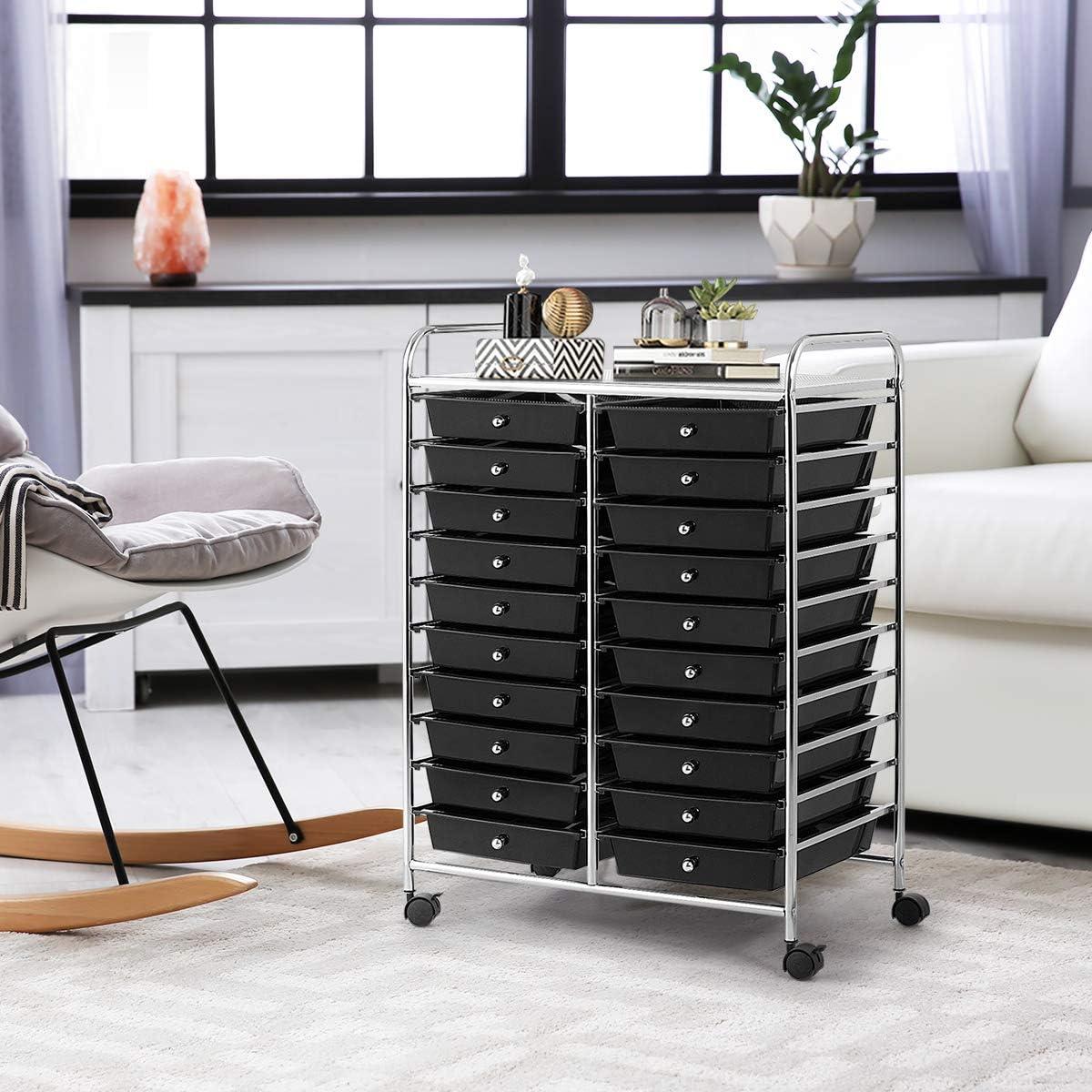 image:imageGiantex 20 Drawers Rolling Cart Mobile Storage Drawer Cart Classroom Organizer Cart for Office School Supplies Tools Scrapbook Paper Craft Small Printer Utility Cart on Wheels Green GradientBlack