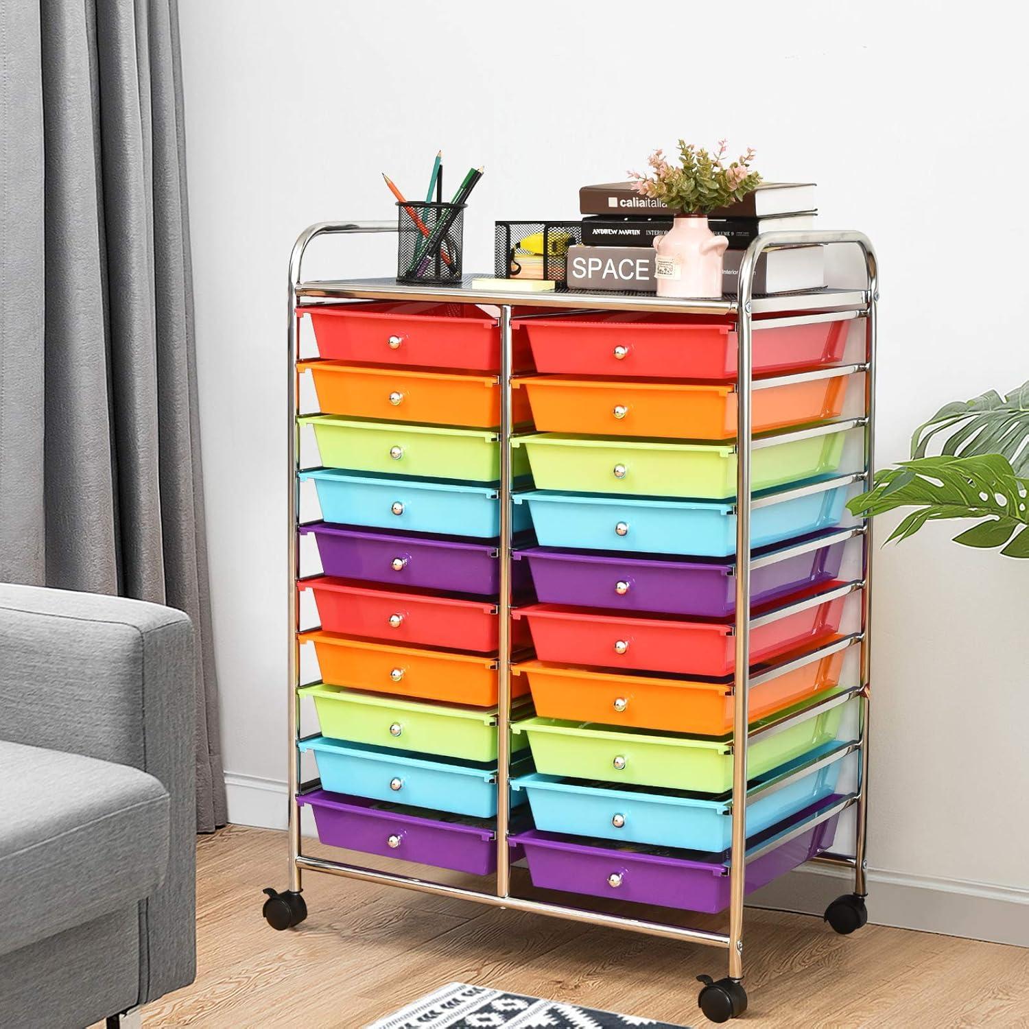image:imageGiantex 20 Drawers Rolling Cart Mobile Storage Drawer Cart Classroom Organizer Cart for Office School Supplies Tools Scrapbook Paper Craft Small Printer Utility Cart on Wheels Green GradientMulticolor