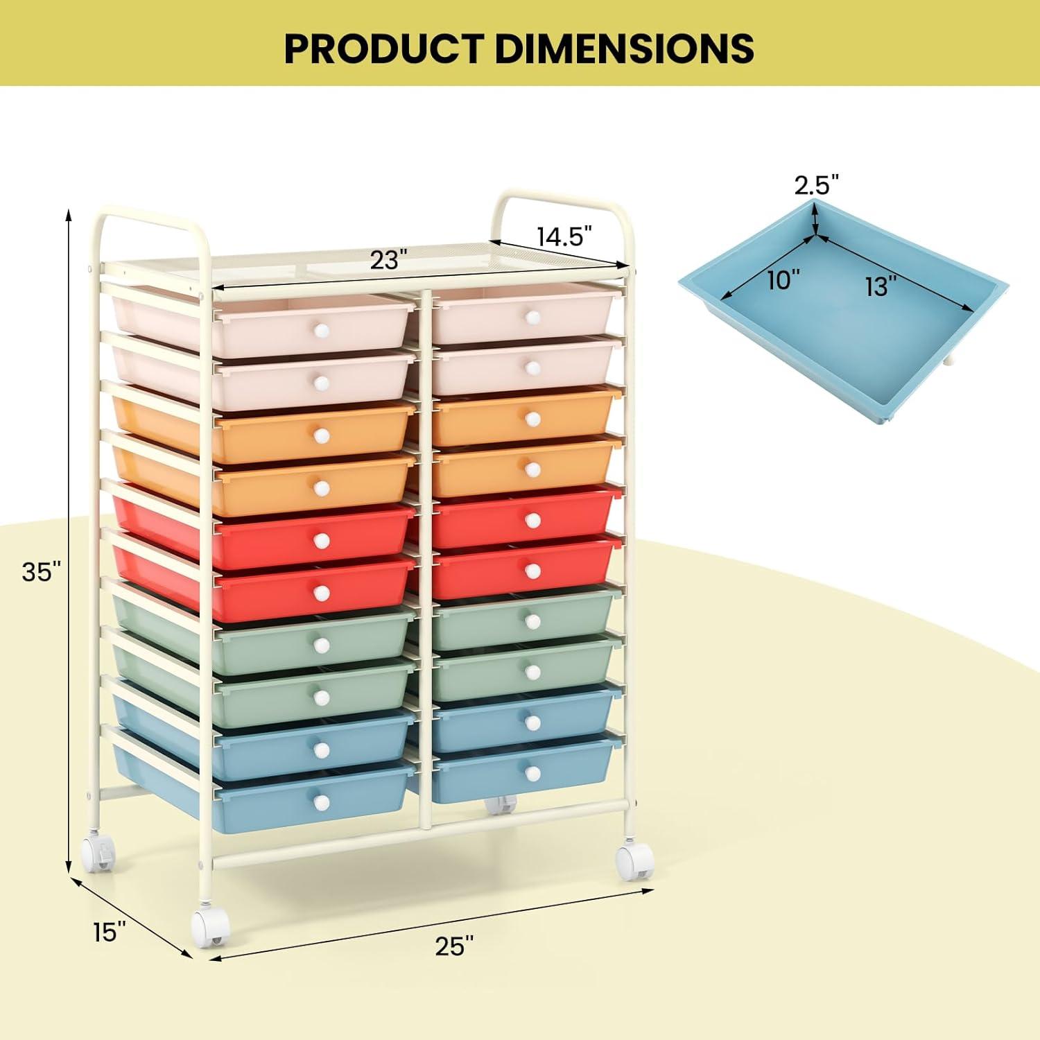 image:imageGiantex 20 Drawers Rolling Cart Mobile Storage Drawer Cart Classroom Organizer Cart for Office School Supplies Tools Scrapbook Paper Craft Small Printer Utility Cart on Wheels Green GradientMacaron