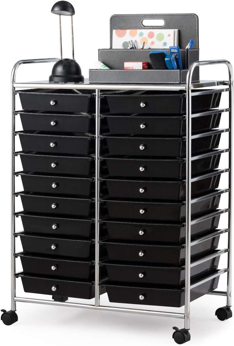 image:imageGiantex 20 Drawers Rolling Cart Mobile Storage Drawer Cart Classroom Organizer Cart for Office School Supplies Tools Scrapbook Paper Craft Small Printer Utility Cart on Wheels Green GradientBlack