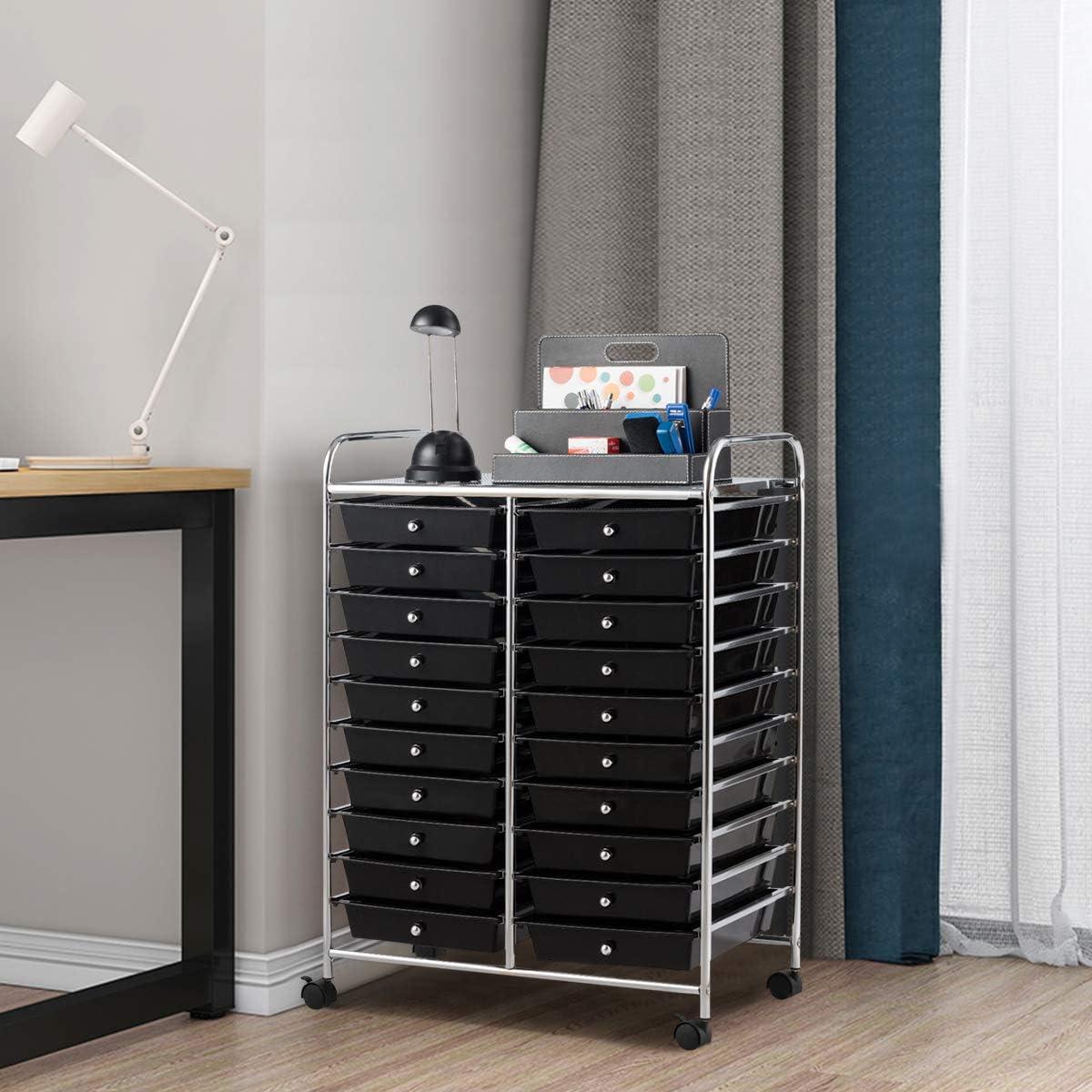 image:imageGiantex 20 Drawers Rolling Cart Mobile Storage Drawer Cart Classroom Organizer Cart for Office School Supplies Tools Scrapbook Paper Craft Small Printer Utility Cart on Wheels Green GradientBlack