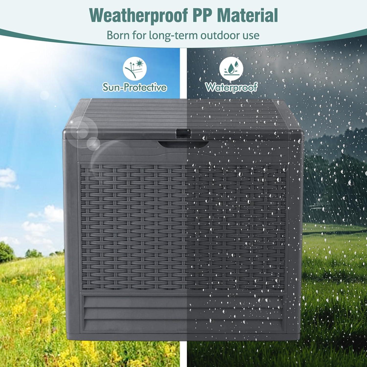 image:imageGiantex 25 Gallon Outdoor Storage Box PP Deck Container with Rattan Patterns amp Lockable Lid AllWeather Patio Plastic Storage Bin for Package Delivery Garden Tools Patio Cushions GreyGrey