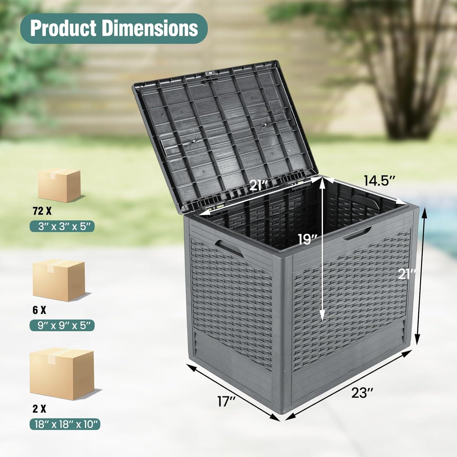 image:imageGiantex 25 Gallon Outdoor Storage Box PP Deck Container with Rattan Patterns amp Lockable Lid AllWeather Patio Plastic Storage Bin for Package Delivery Garden Tools Patio Cushions GreyGrey
