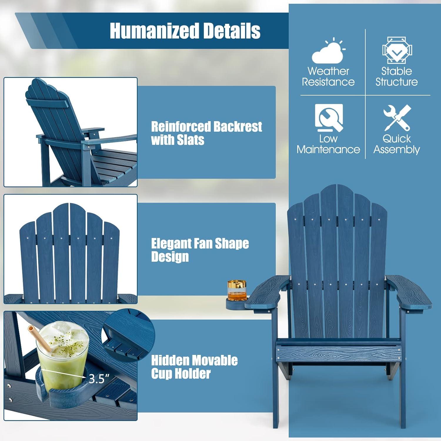 image:imageGiantex Outdoor Adirondack Chair Oversized Patio Chairs wHidden Cup Holder Realistic Wood Grain 380 LBS Weight Capacity Weather Resistant Firepit Chairs for Backyard Garden 1 RedNavy