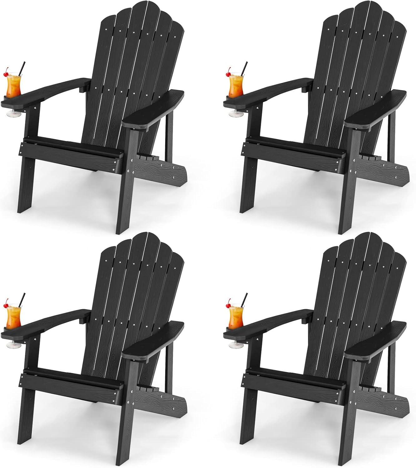 image:imageGiantex Outdoor Adirondack Chair Oversized Patio Chairs wHidden Cup Holder Realistic Wood Grain 380 LBS Weight Capacity Weather Resistant Firepit Chairs for Backyard Garden 1 RedBlack