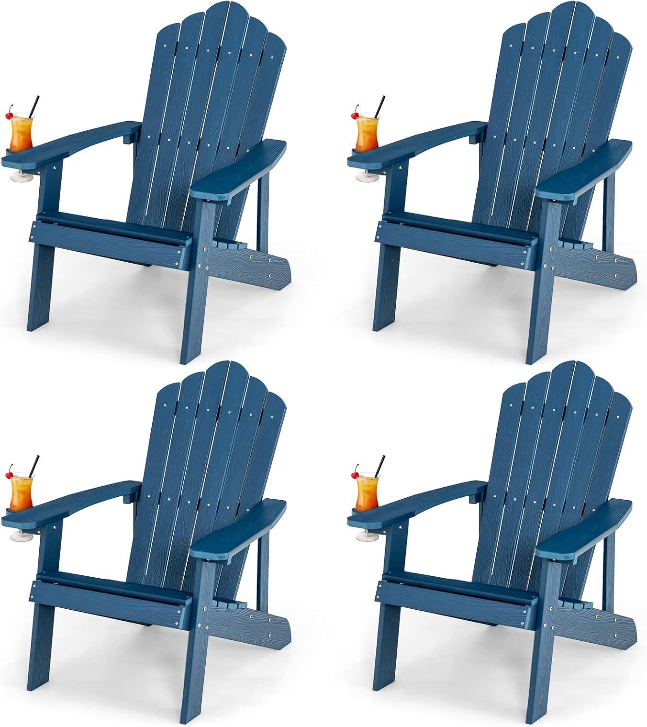 image:imageGiantex Outdoor Adirondack Chair Oversized Patio Chairs wHidden Cup Holder Realistic Wood Grain 380 LBS Weight Capacity Weather Resistant Firepit Chairs for Backyard Garden 1 RedNavy