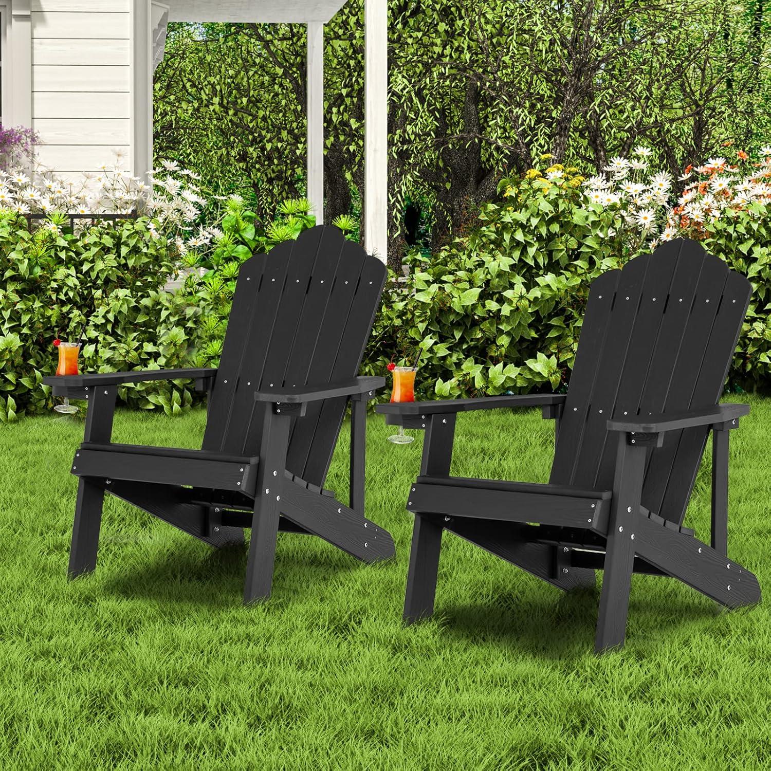image:imageGiantex Outdoor Adirondack Chair Oversized Patio Chairs wHidden Cup Holder Realistic Wood Grain 380 LBS Weight Capacity Weather Resistant Firepit Chairs for Backyard Garden 1 RedBlack