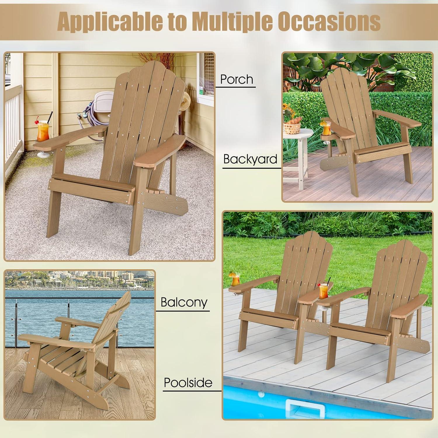 image:imageGiantex Outdoor Adirondack Chair Oversized Patio Chairs wHidden Cup Holder Realistic Wood Grain 380 LBS Weight Capacity Weather Resistant Firepit Chairs for Backyard Garden 1 RedTeak