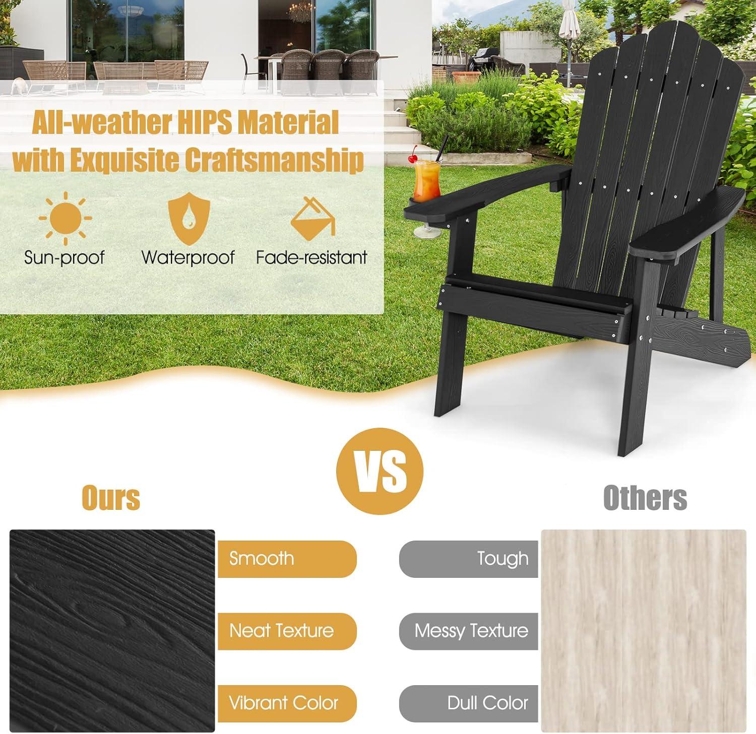 image:imageGiantex Outdoor Adirondack Chair Oversized Patio Chairs wHidden Cup Holder Realistic Wood Grain 380 LBS Weight Capacity Weather Resistant Firepit Chairs for Backyard Garden 1 RedBlack