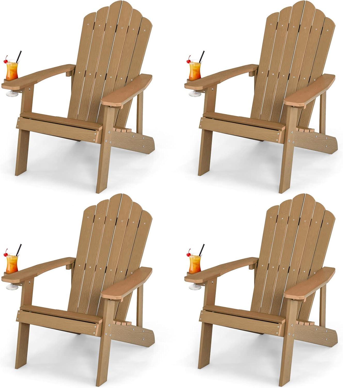 image:imageGiantex Outdoor Adirondack Chair Oversized Patio Chairs wHidden Cup Holder Realistic Wood Grain 380 LBS Weight Capacity Weather Resistant Firepit Chairs for Backyard Garden 1 RedTeak