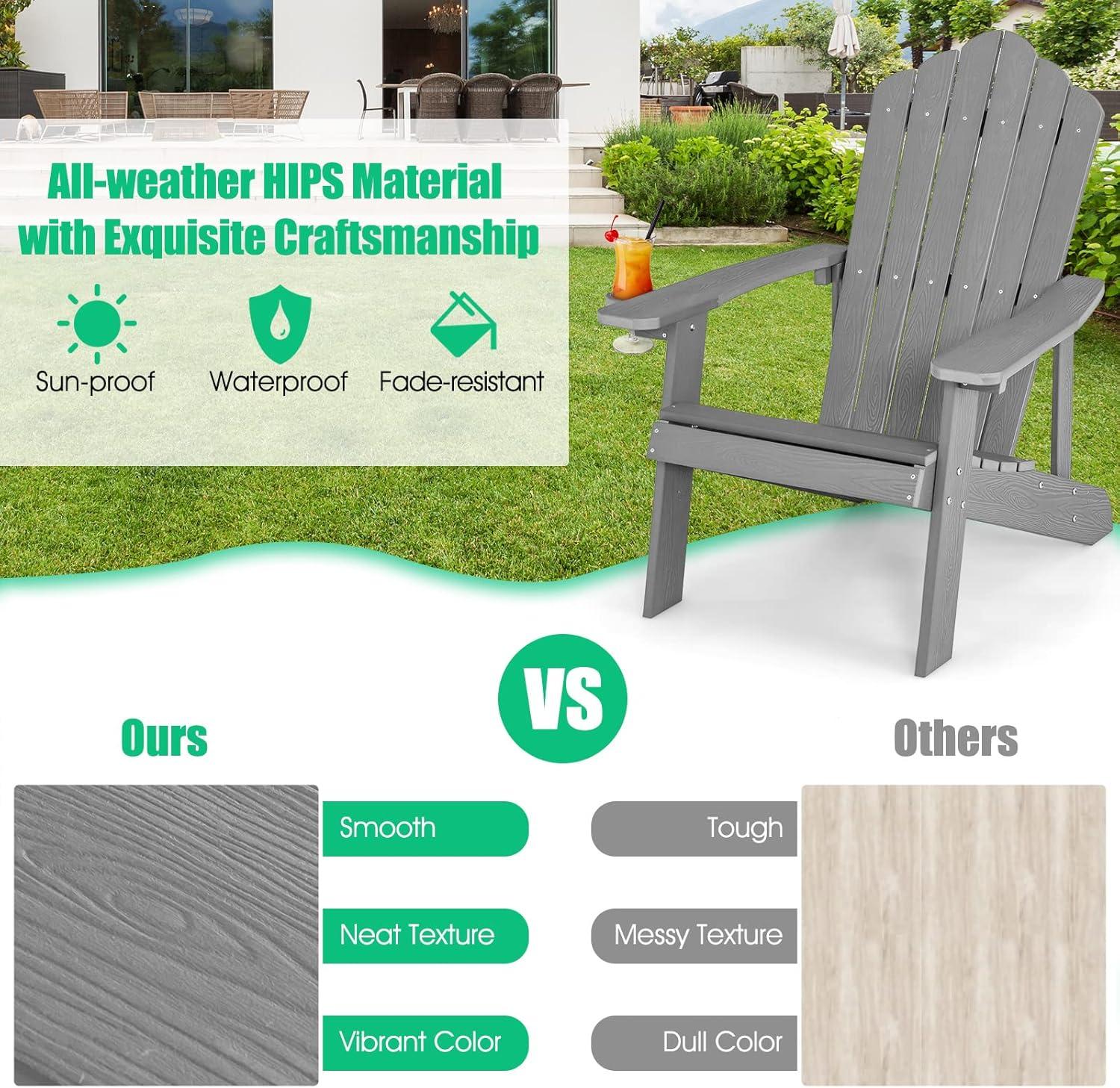 image:imageGiantex Outdoor Adirondack Chair Oversized Patio Chairs wHidden Cup Holder Realistic Wood Grain 380 LBS Weight Capacity Weather Resistant Firepit Chairs for Backyard Garden 1 RedLight Grey