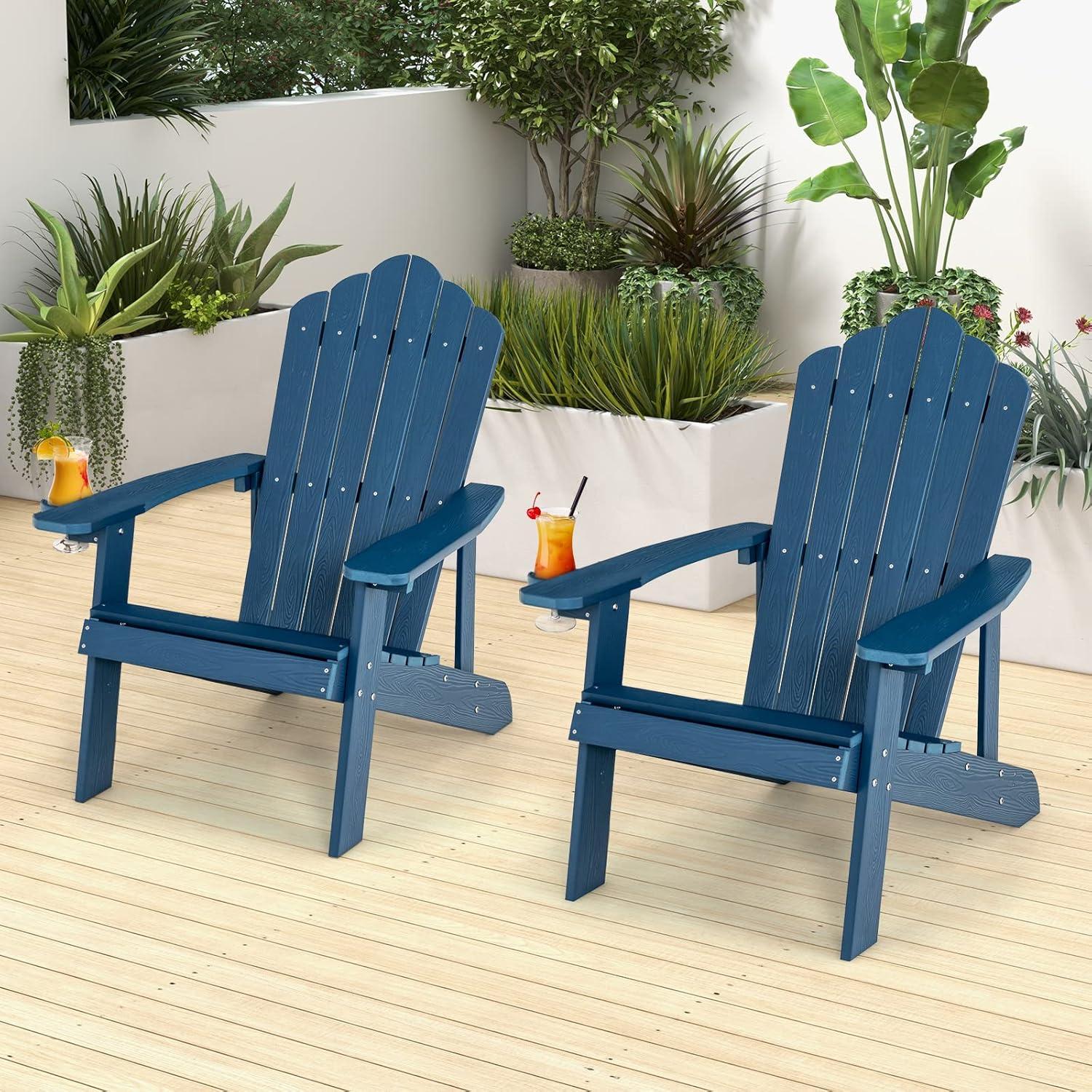 image:imageGiantex Outdoor Adirondack Chair Oversized Patio Chairs wHidden Cup Holder Realistic Wood Grain 380 LBS Weight Capacity Weather Resistant Firepit Chairs for Backyard Garden 1 RedNavy