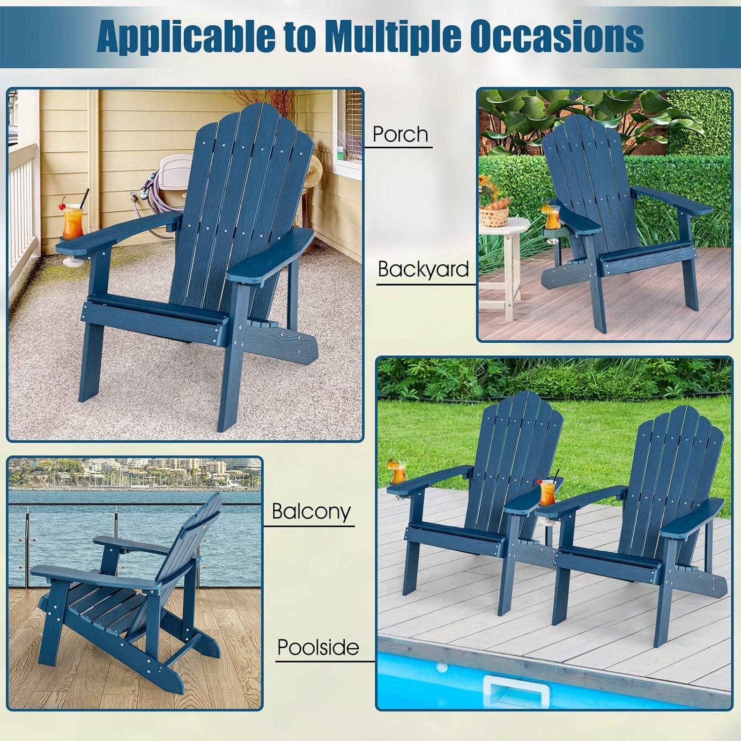 image:imageGiantex Outdoor Adirondack Chair Oversized Patio Chairs wHidden Cup Holder Realistic Wood Grain 380 LBS Weight Capacity Weather Resistant Firepit Chairs for Backyard Garden 1 RedNavy