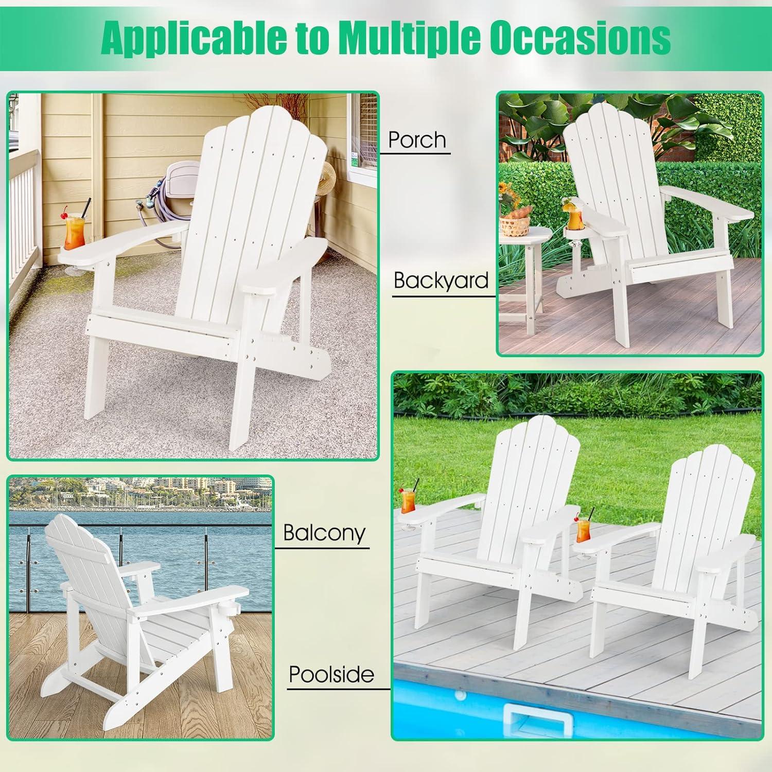 image:imageGiantex Outdoor Adirondack Chair Oversized Patio Chairs wHidden Cup Holder Realistic Wood Grain 380 LBS Weight Capacity Weather Resistant Firepit Chairs for Backyard Garden 1 RedGrey black navy white