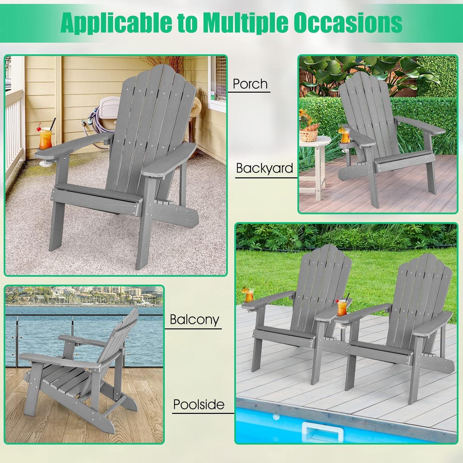 image:imageGiantex Outdoor Adirondack Chair Oversized Patio Chairs wHidden Cup Holder Realistic Wood Grain 380 LBS Weight Capacity Weather Resistant Firepit Chairs for Backyard Garden 1 RedLight Grey