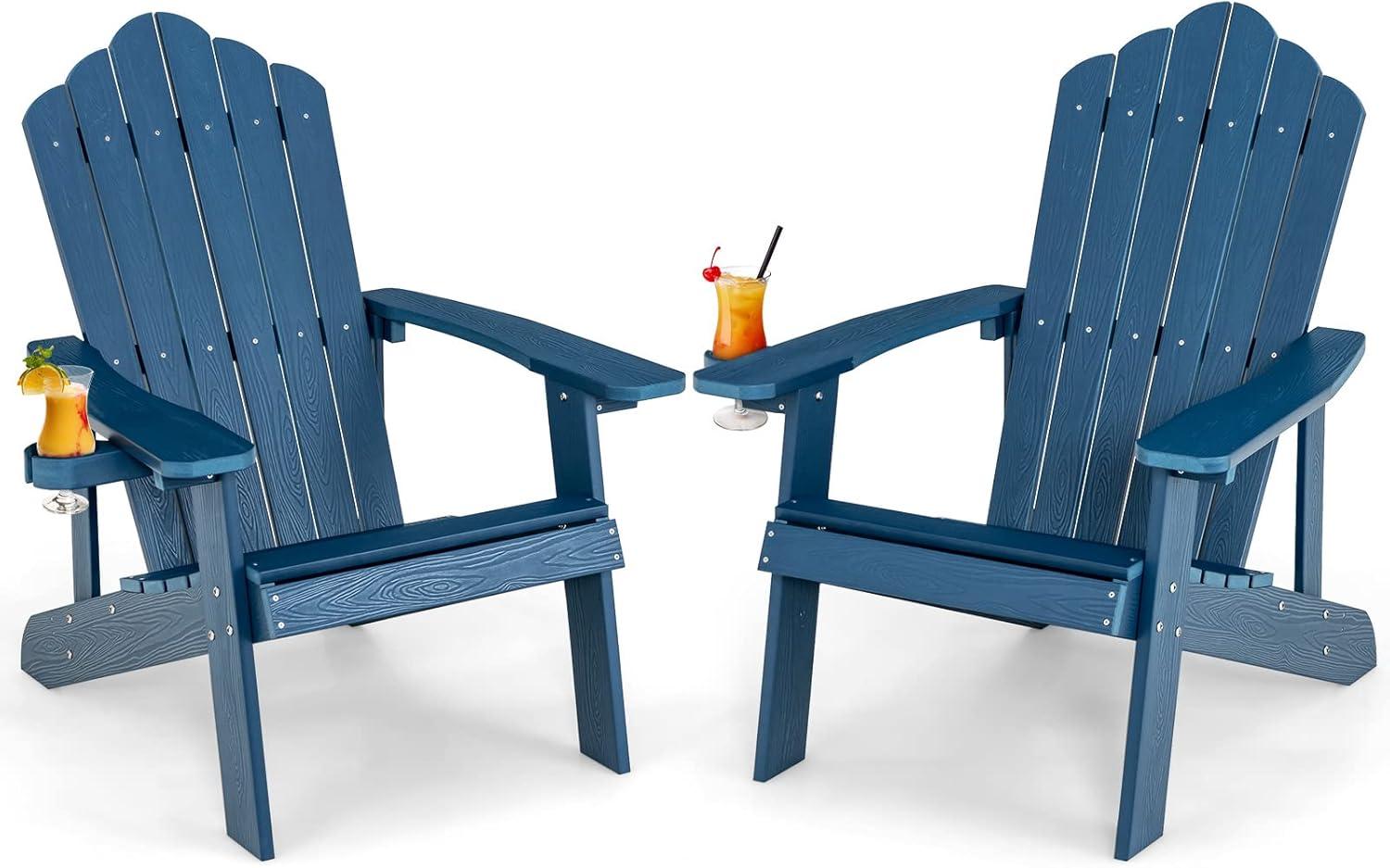 image:imageGiantex Outdoor Adirondack Chair Oversized Patio Chairs wHidden Cup Holder Realistic Wood Grain 380 LBS Weight Capacity Weather Resistant Firepit Chairs for Backyard Garden 1 RedNavy