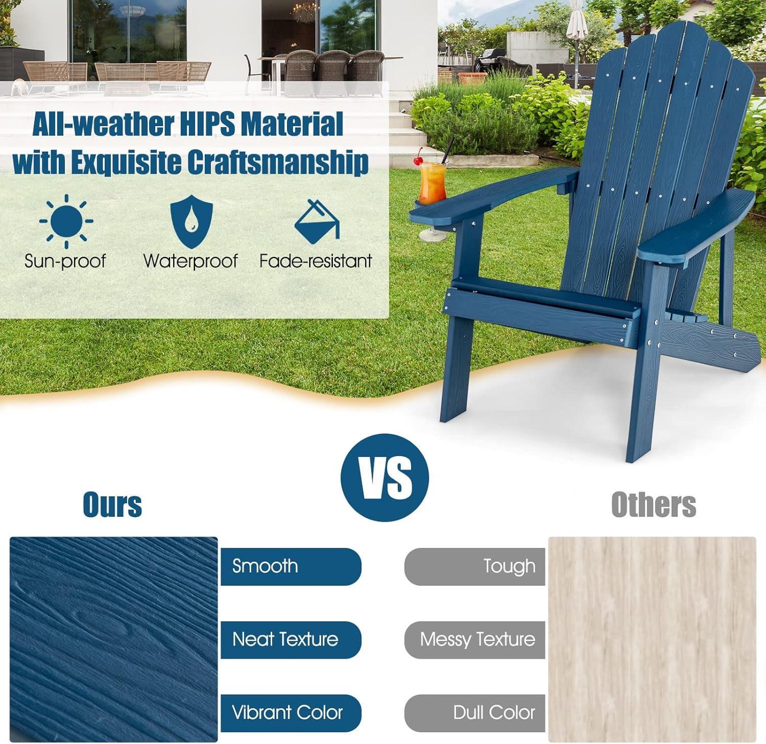 image:imageGiantex Outdoor Adirondack Chair Oversized Patio Chairs wHidden Cup Holder Realistic Wood Grain 380 LBS Weight Capacity Weather Resistant Firepit Chairs for Backyard Garden 1 RedNavy