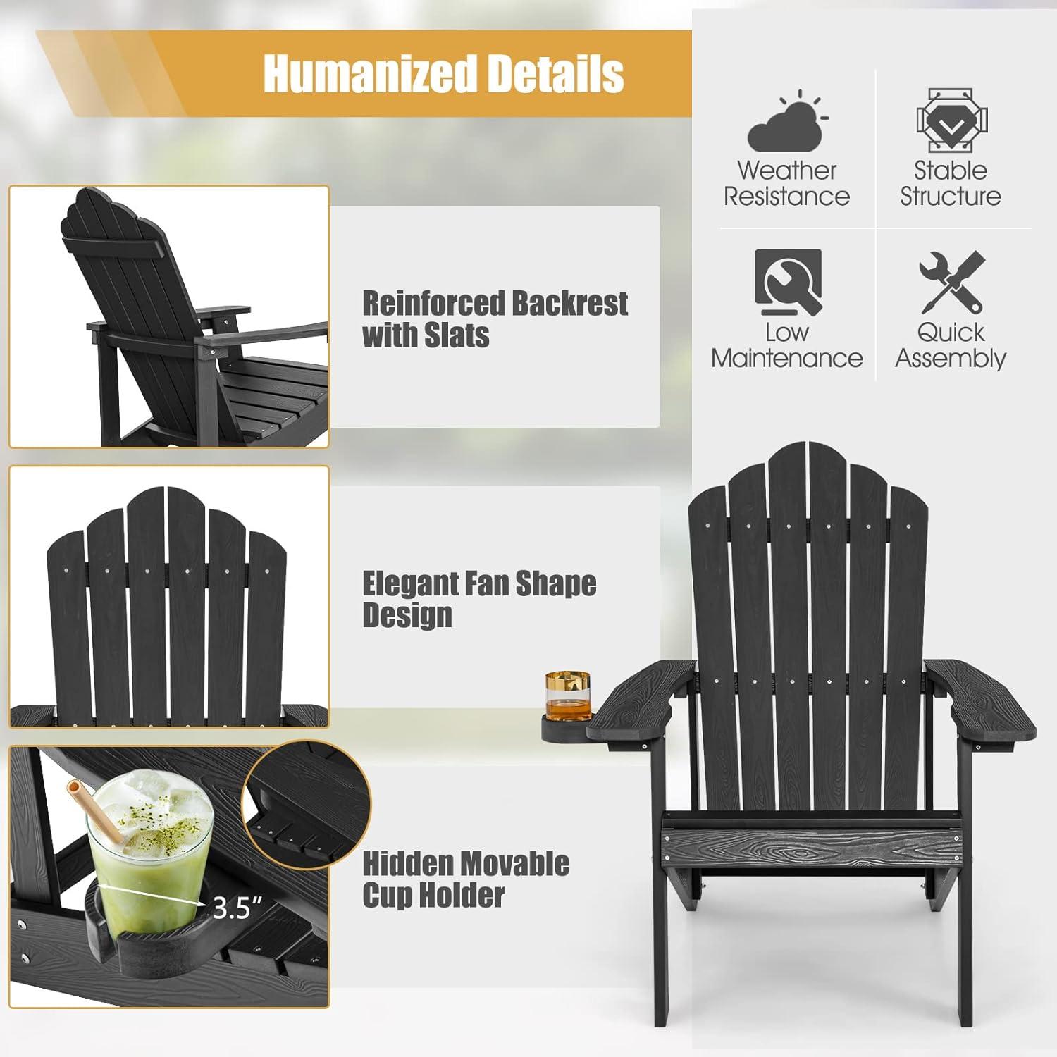 image:imageGiantex Outdoor Adirondack Chair Oversized Patio Chairs wHidden Cup Holder Realistic Wood Grain 380 LBS Weight Capacity Weather Resistant Firepit Chairs for Backyard Garden 1 RedBlack