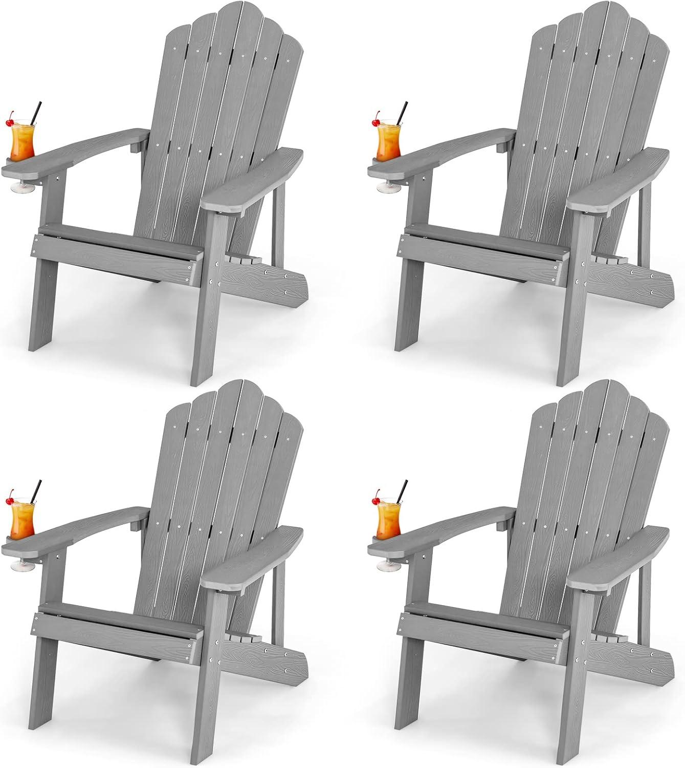image:imageGiantex Outdoor Adirondack Chair Oversized Patio Chairs wHidden Cup Holder Realistic Wood Grain 380 LBS Weight Capacity Weather Resistant Firepit Chairs for Backyard Garden 1 RedLight Grey