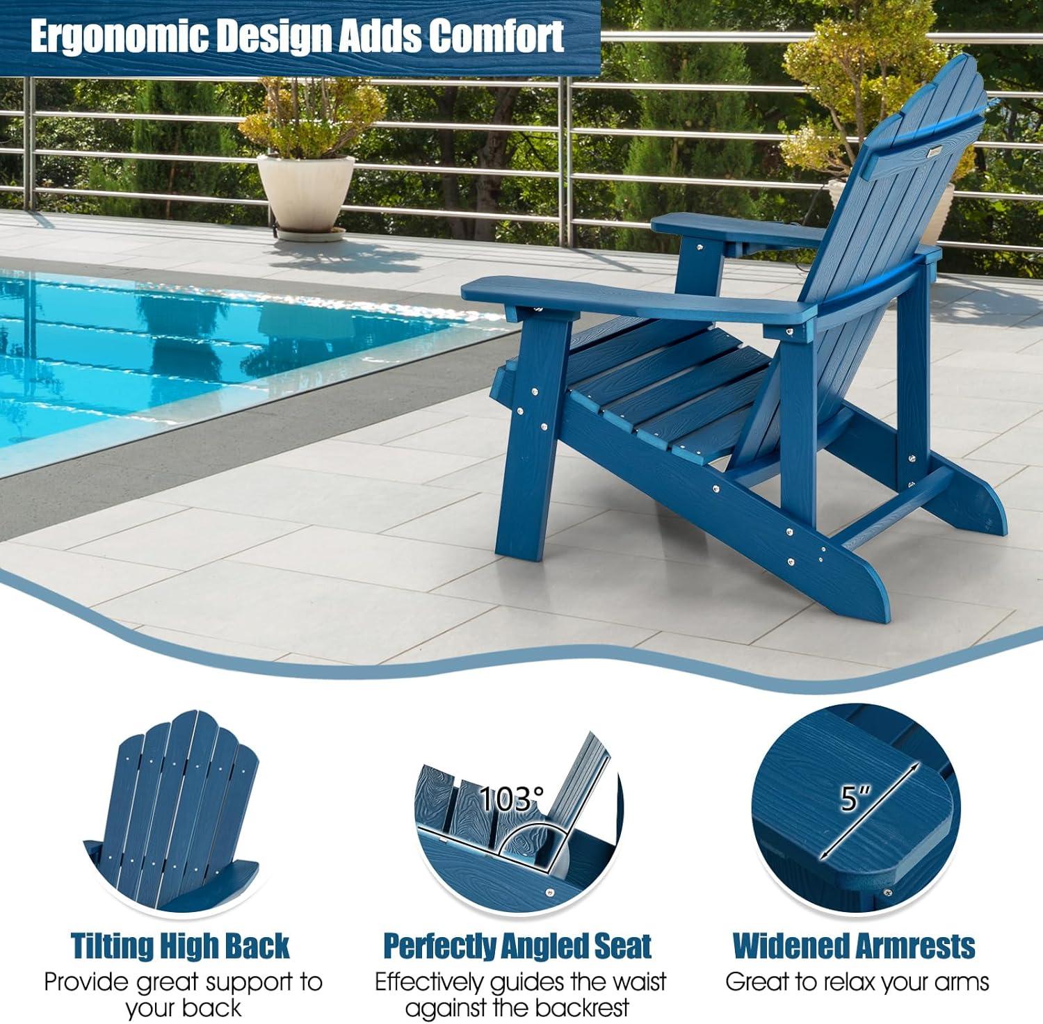 image:imageGiantex Outdoor Adirondack Chair Oversized Patio Chairs wHidden Cup Holder Realistic Wood Grain 380 LBS Weight Capacity Weather Resistant Firepit Chairs for Backyard Garden 1 RedRed Navy