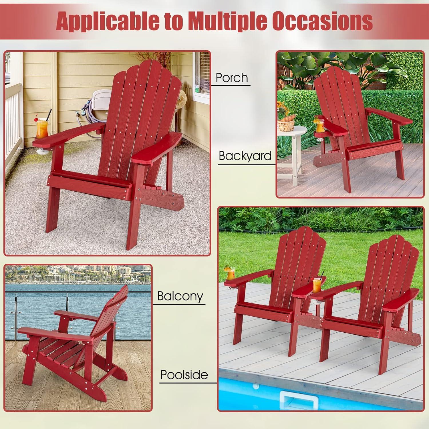 image:imageGiantex Outdoor Adirondack Chair Oversized Patio Chairs wHidden Cup Holder Realistic Wood Grain 380 LBS Weight Capacity Weather Resistant Firepit Chairs for Backyard Garden 1 RedRed Navy