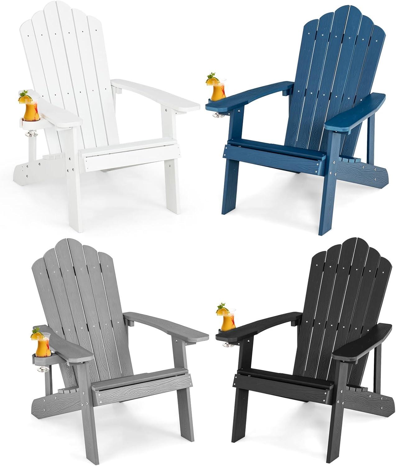 image:imageGiantex Outdoor Adirondack Chair Oversized Patio Chairs wHidden Cup Holder Realistic Wood Grain 380 LBS Weight Capacity Weather Resistant Firepit Chairs for Backyard Garden 1 RedGrey black navy white