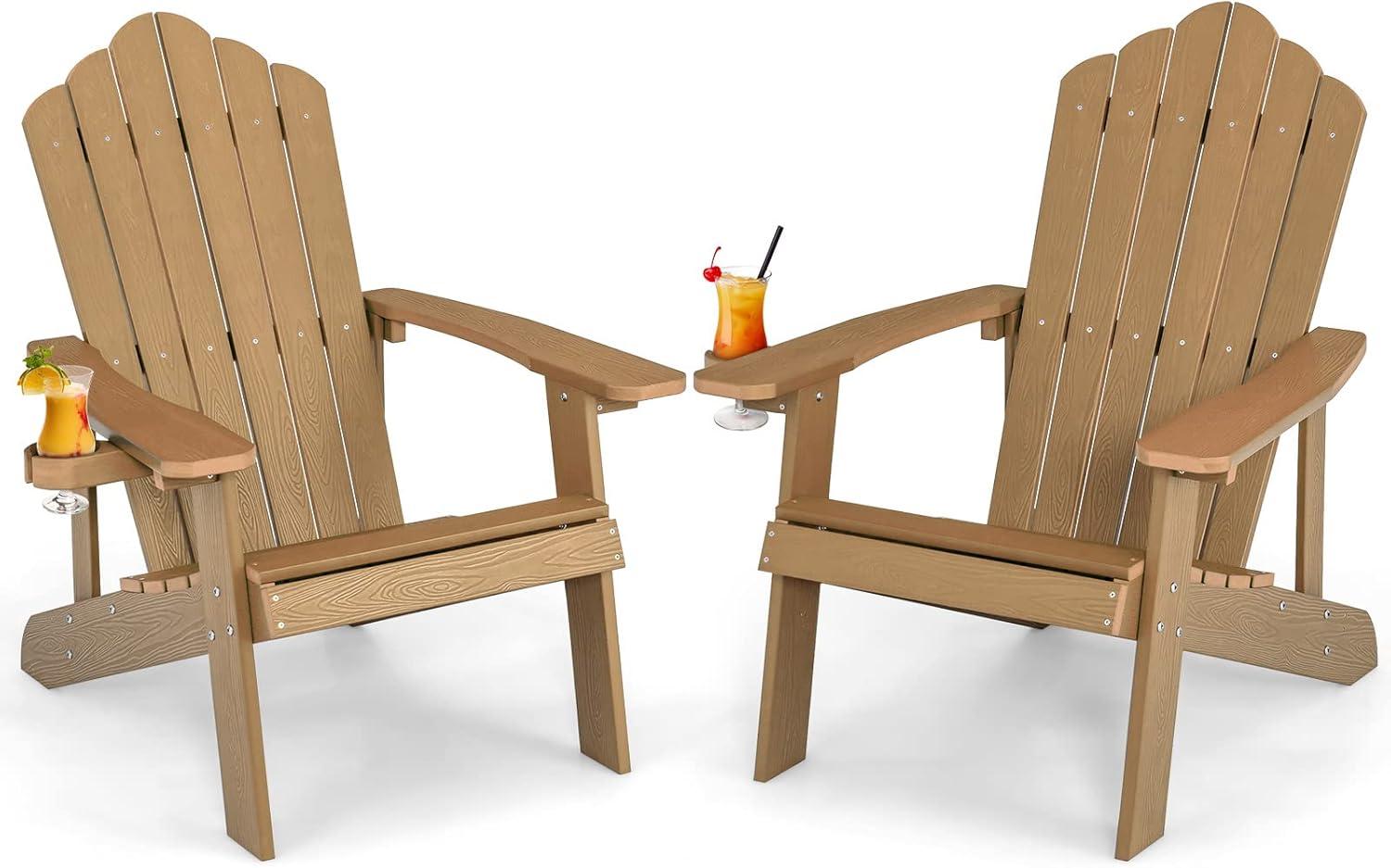 image:imageGiantex Outdoor Adirondack Chair Oversized Patio Chairs wHidden Cup Holder Realistic Wood Grain 380 LBS Weight Capacity Weather Resistant Firepit Chairs for Backyard Garden 1 RedTeak