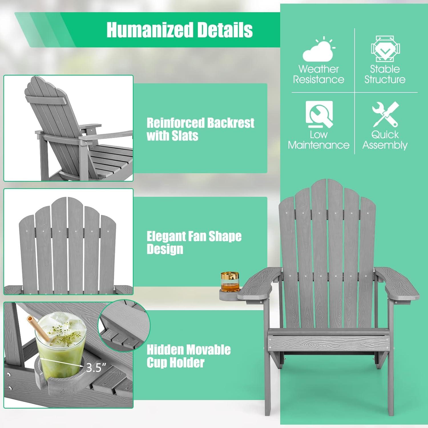 image:imageGiantex Outdoor Adirondack Chair Oversized Patio Chairs wHidden Cup Holder Realistic Wood Grain 380 LBS Weight Capacity Weather Resistant Firepit Chairs for Backyard Garden 1 RedGrey black navy white