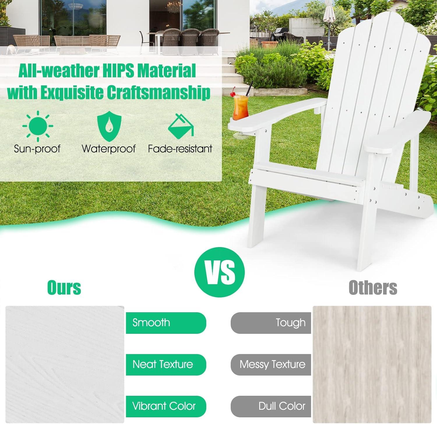 image:imageGiantex Outdoor Adirondack Chair Oversized Patio Chairs wHidden Cup Holder Realistic Wood Grain 380 LBS Weight Capacity Weather Resistant Firepit Chairs for Backyard Garden 1 RedGrey black navy white