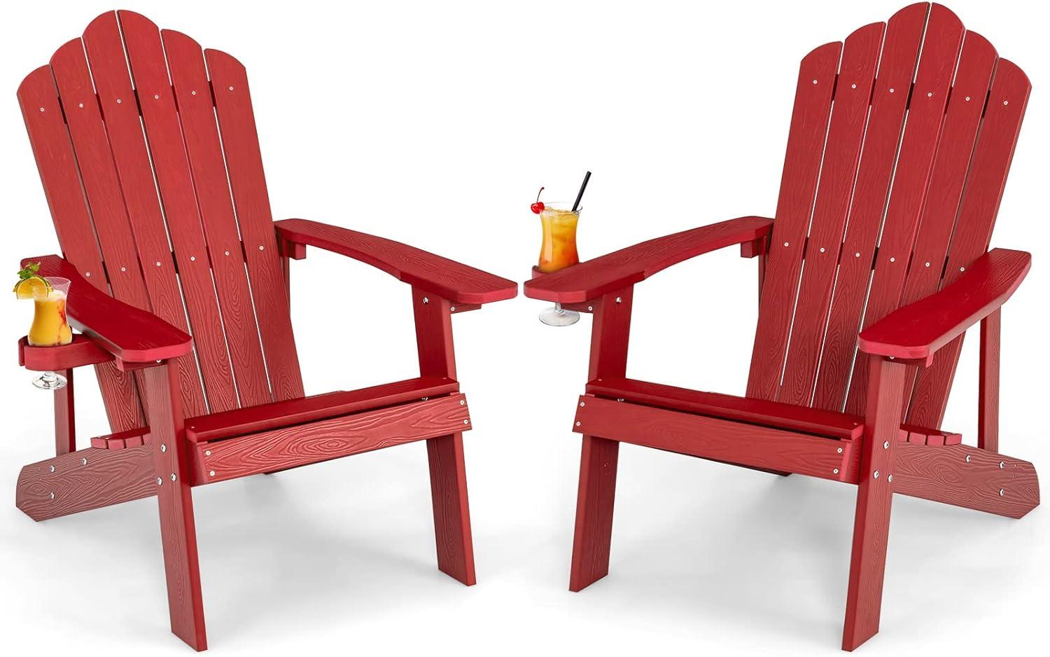 image:imageGiantex Outdoor Adirondack Chair Oversized Patio Chairs wHidden Cup Holder Realistic Wood Grain 380 LBS Weight Capacity Weather Resistant Firepit Chairs for Backyard Garden 1 RedRed