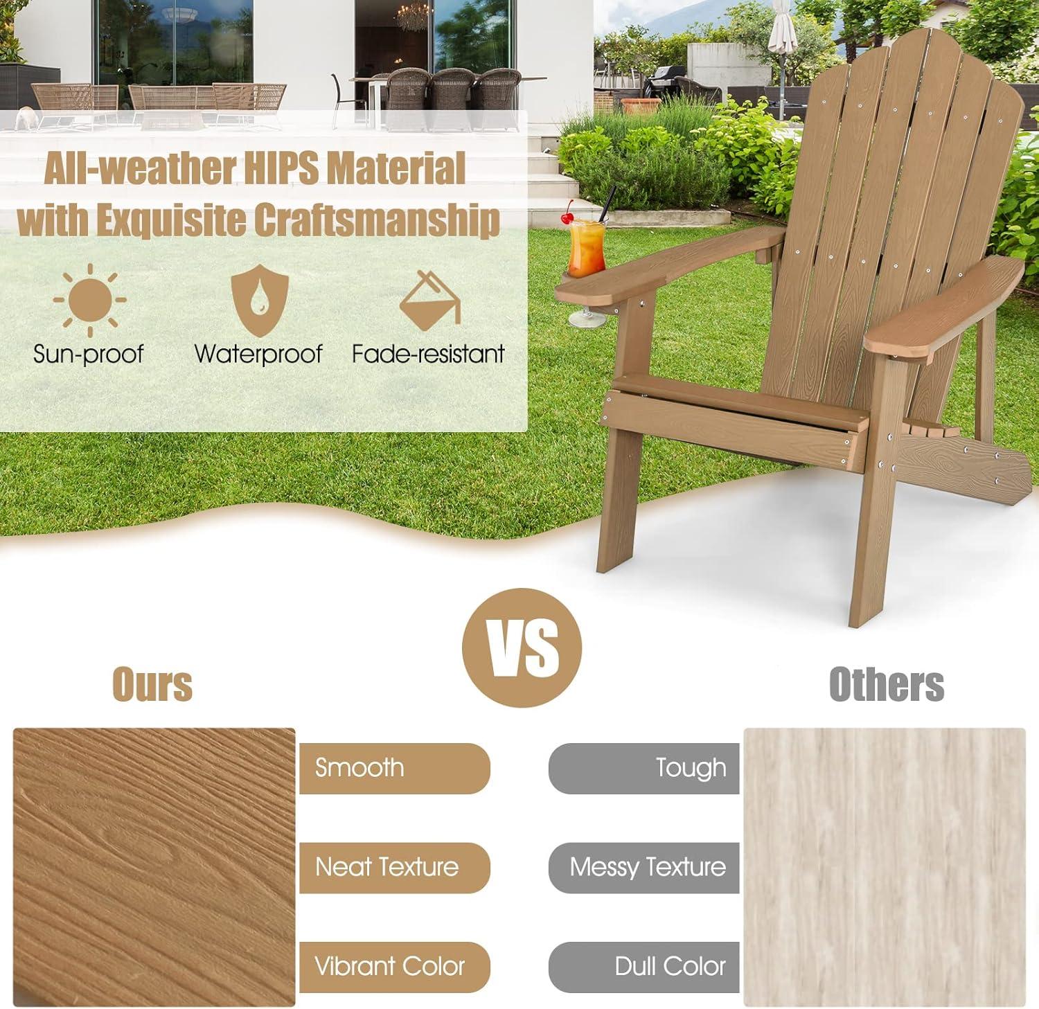 image:imageGiantex Outdoor Adirondack Chair Oversized Patio Chairs wHidden Cup Holder Realistic Wood Grain 380 LBS Weight Capacity Weather Resistant Firepit Chairs for Backyard Garden 1 RedTeak