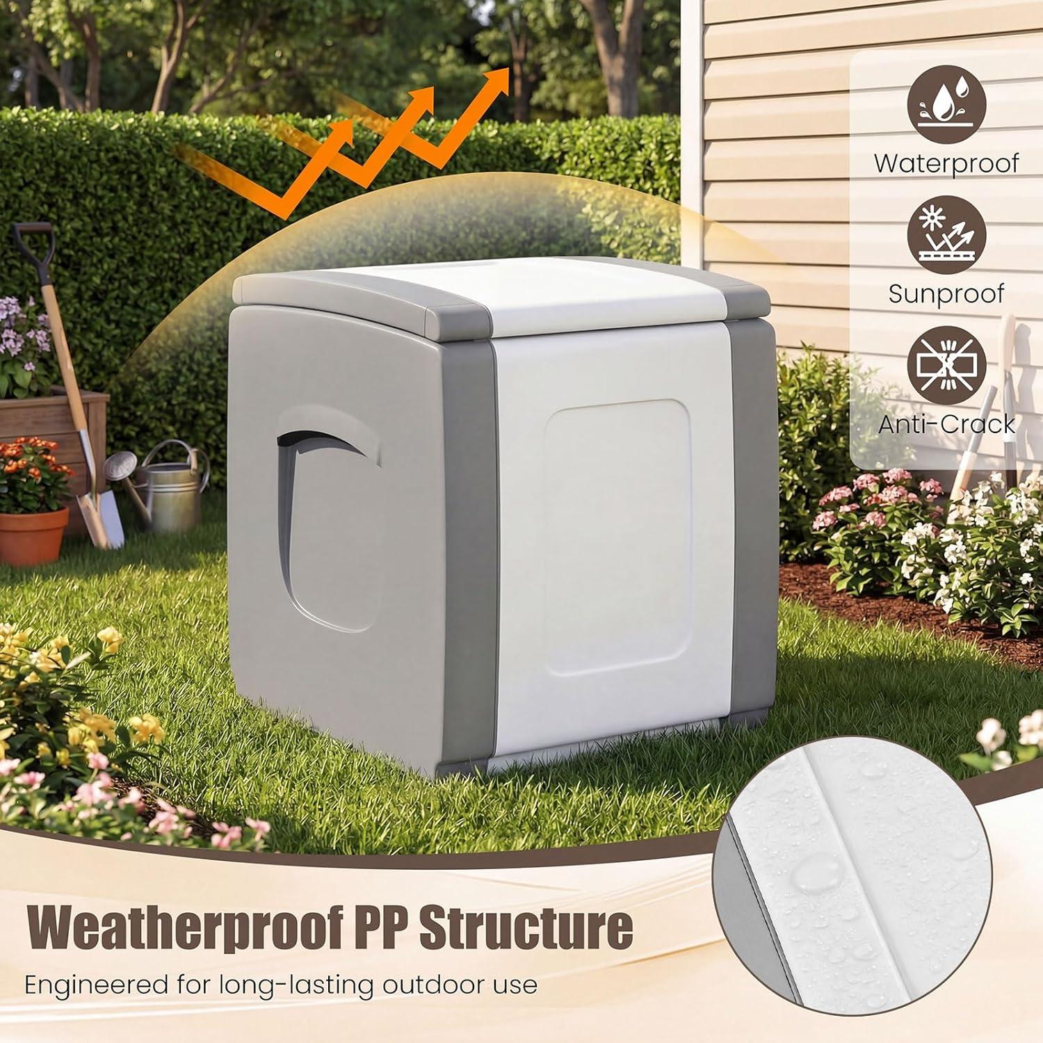 image:imageGiantex Outdoor Deck Box 27 Gallon Patio Container with Lockable Lid Weatherproof Plastic Storage Bin for Packages Garden Tools Cushions Pool Supplies SmallGreyGrey