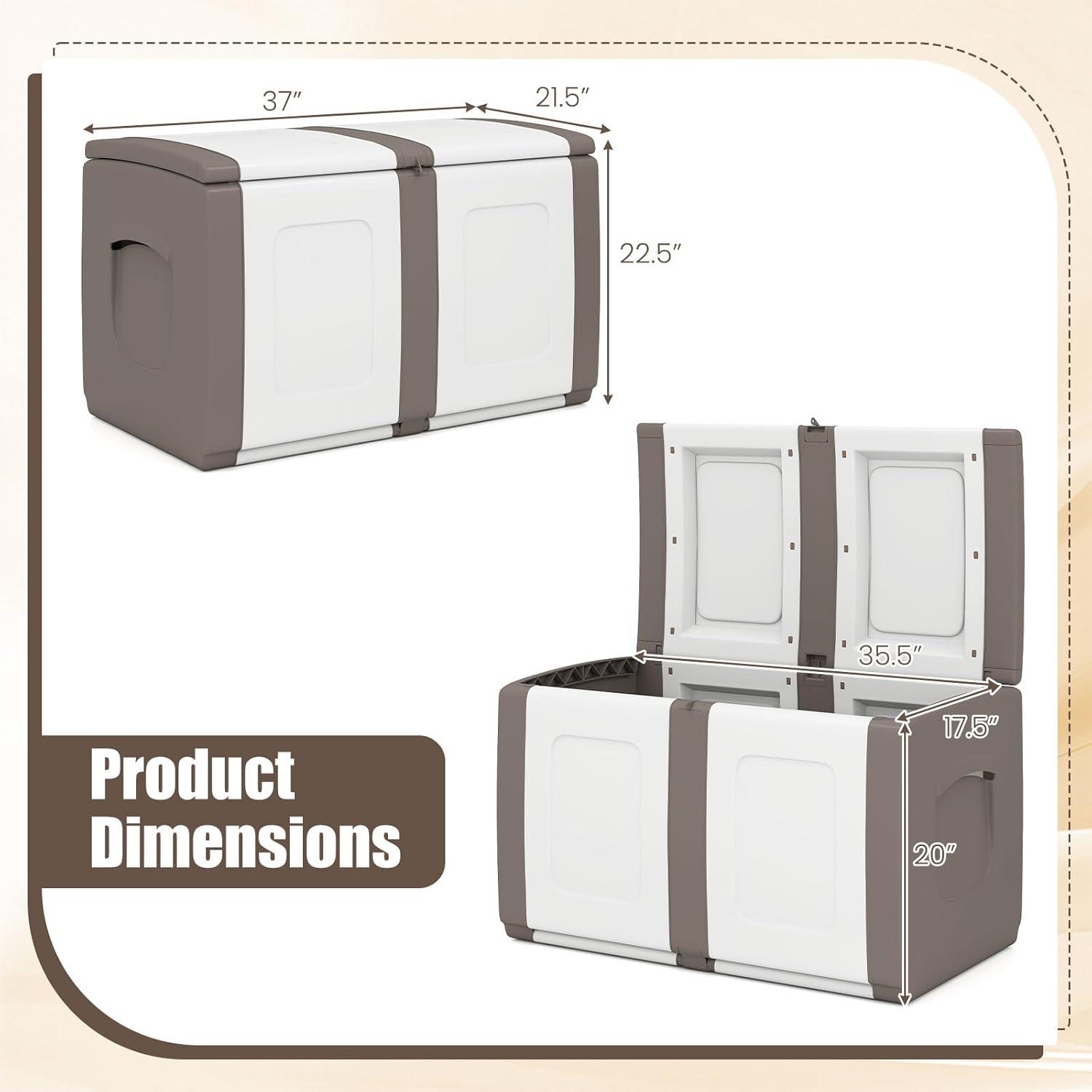 image:imageGiantex Outdoor Deck Box 27 Gallon Patio Container with Lockable Lid Weatherproof Plastic Storage Bin for Packages Garden Tools Cushions Pool Supplies SmallGreyBeige