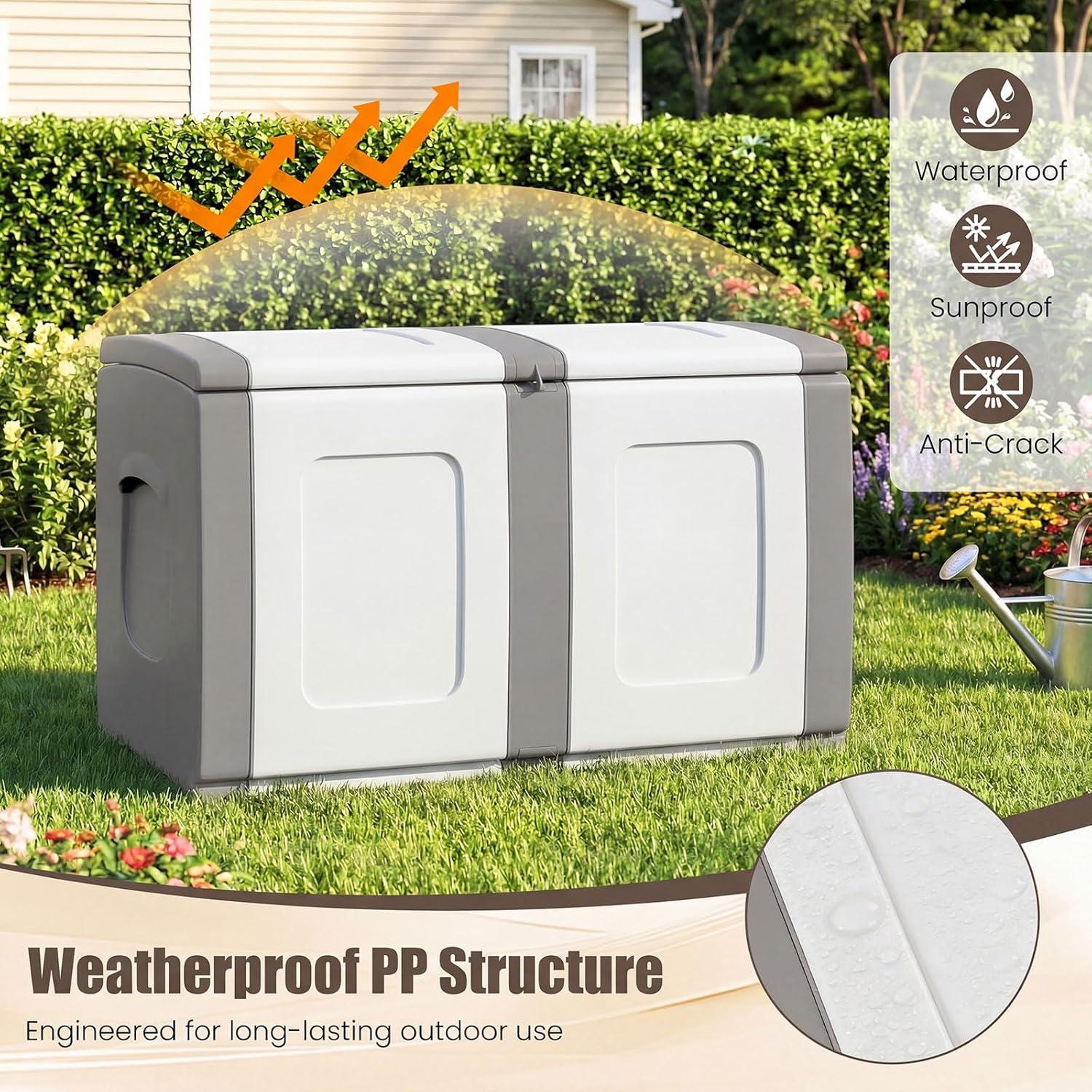 image:imageGiantex Outdoor Deck Box 27 Gallon Patio Container with Lockable Lid Weatherproof Plastic Storage Bin for Packages Garden Tools Cushions Pool Supplies SmallGreyGrey