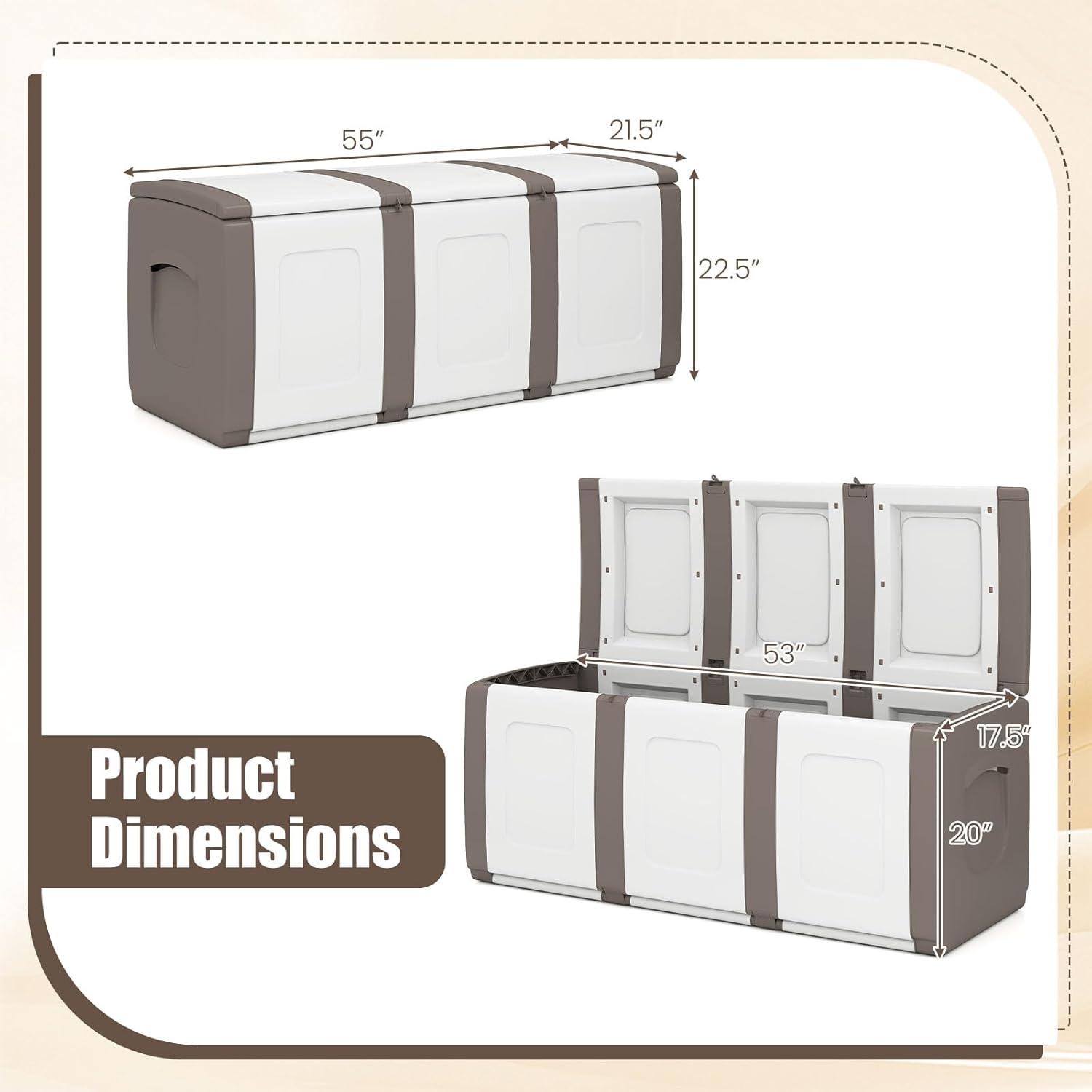 image:imageGiantex Outdoor Deck Box 27 Gallon Patio Container with Lockable Lid Weatherproof Plastic Storage Bin for Packages Garden Tools Cushions Pool Supplies SmallGreyBeige