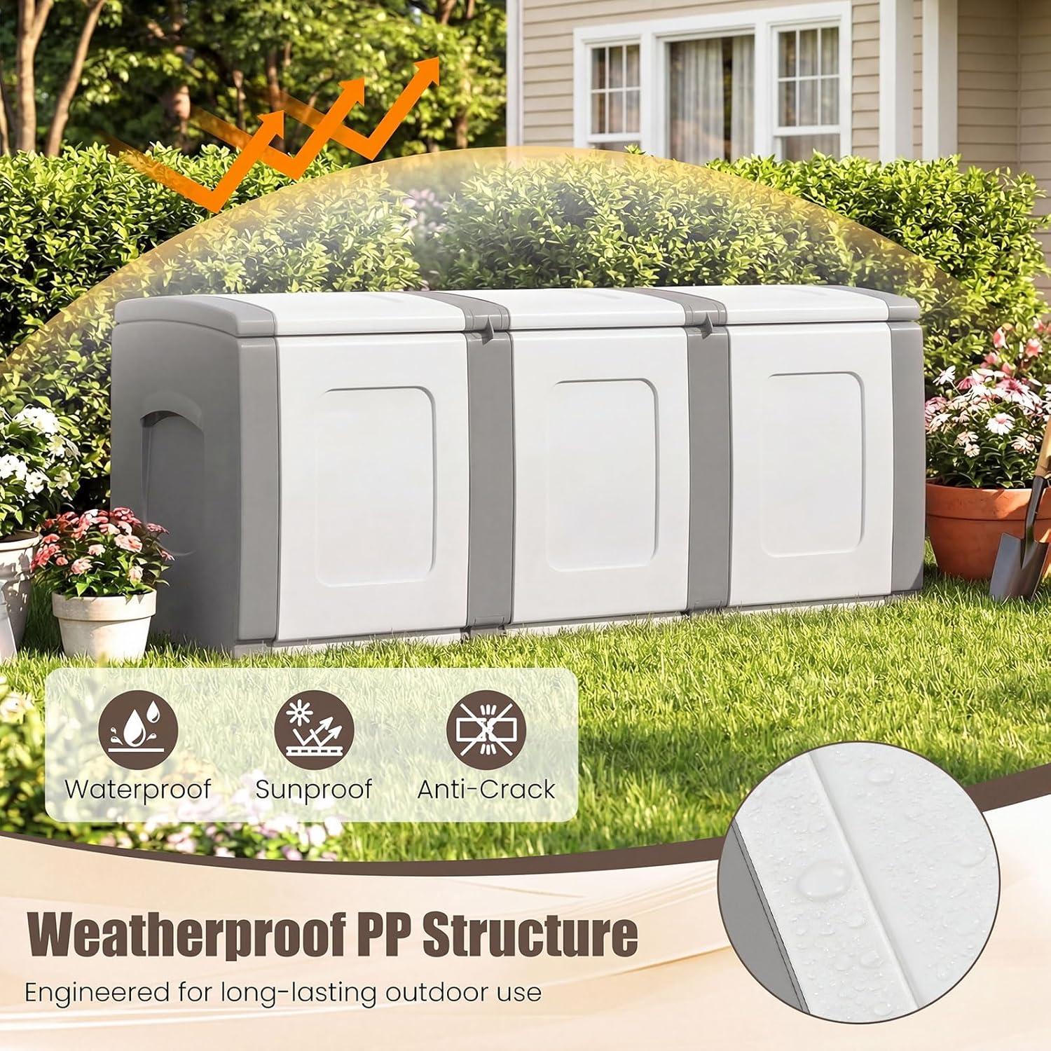 image:imageGiantex Outdoor Deck Box 27 Gallon Patio Container with Lockable Lid Weatherproof Plastic Storage Bin for Packages Garden Tools Cushions Pool Supplies SmallGreyGrey