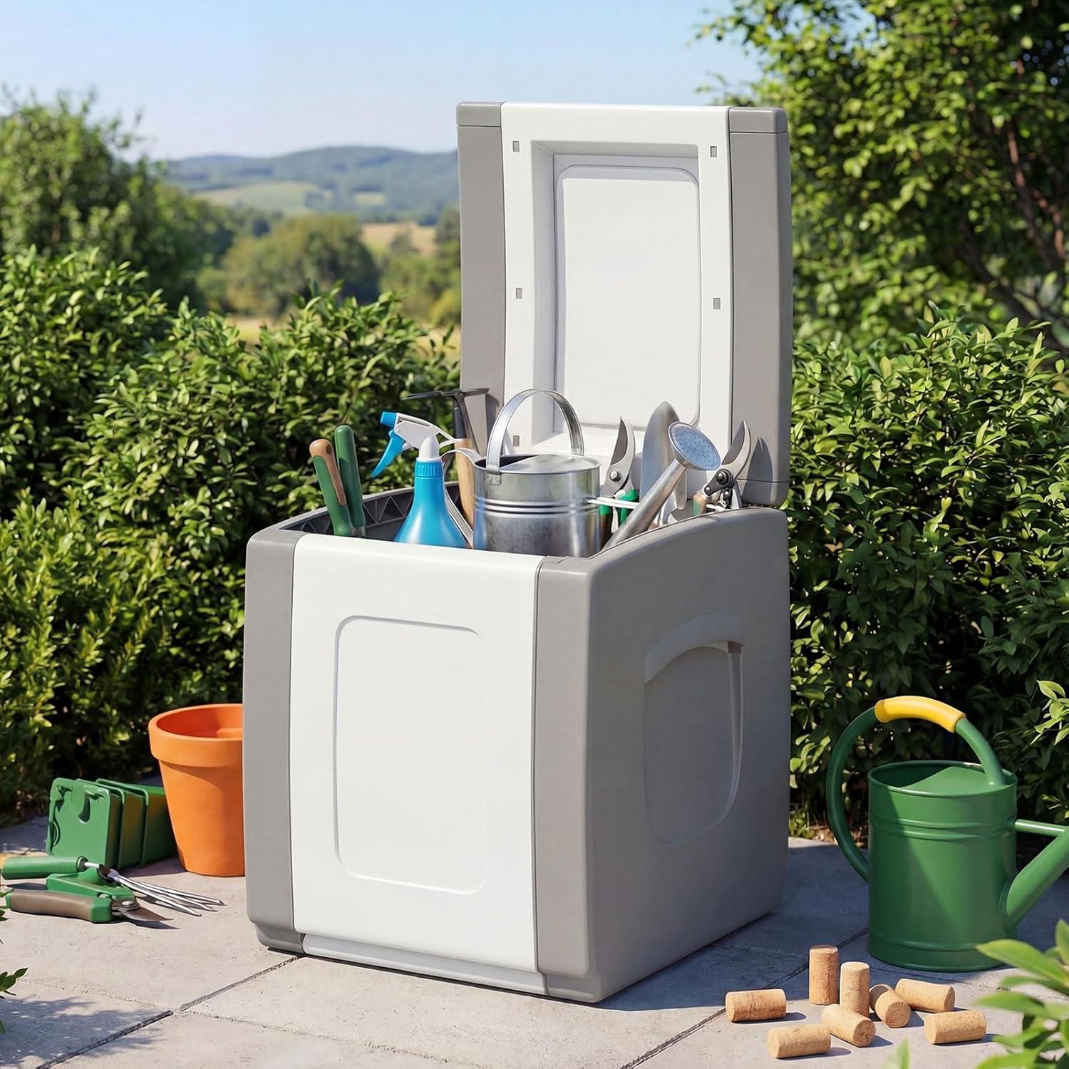 image:imageGiantex Outdoor Deck Box 27 Gallon Patio Container with Lockable Lid Weatherproof Plastic Storage Bin for Packages Garden Tools Cushions Pool Supplies SmallGreyGrey
