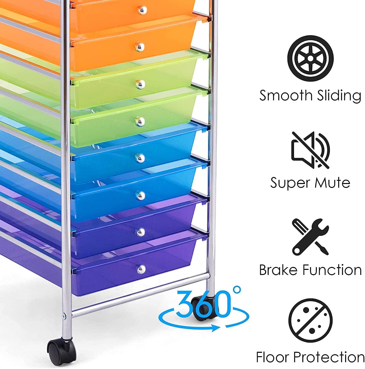 image:imageGiantex Plastic Boxes 10 Drawer Rolling Organizer Cart Utility Storage Tools Scrapbook Paper MultiUse Rainbow