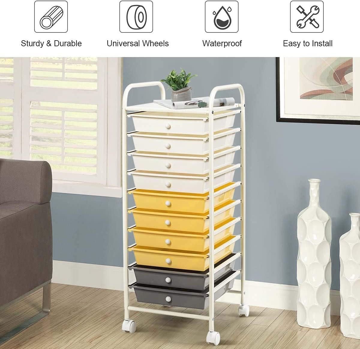 image:imageGiantex Plastic Boxes 10 Drawer Rolling Organizer Cart Utility Storage Tools Scrapbook Paper MultiUse Yellow