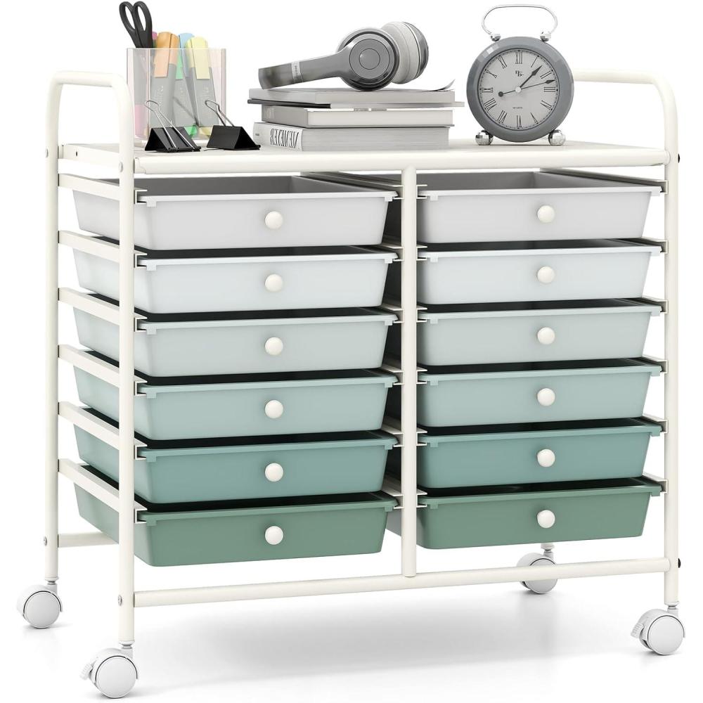 image:imageGiantex 20 Drawers Rolling Cart Mobile Storage Drawer Cart Classroom Organizer Cart for Office School Supplies Tools Scrapbook Paper Craft Small Printer Utility Cart on Wheels Green GradientGreen Gradient