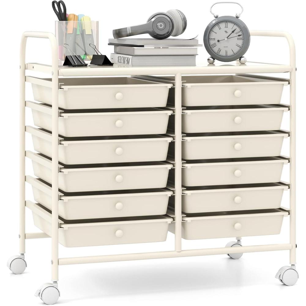 image:imageGiantex 20 Drawers Rolling Cart Mobile Storage Drawer Cart Classroom Organizer Cart for Office School Supplies Tools Scrapbook Paper Craft Small Printer Utility Cart on Wheels Green GradientWhite