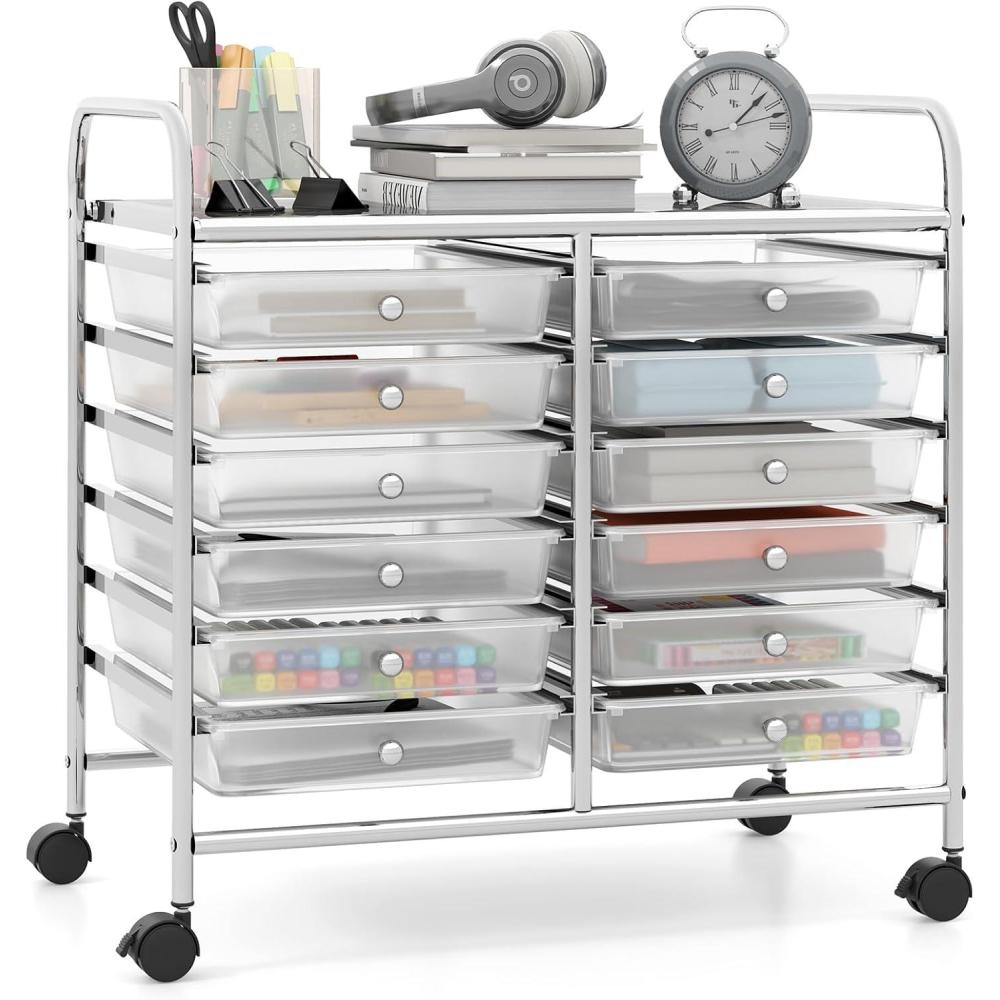 image:imageGiantex 20 Drawers Rolling Cart Mobile Storage Drawer Cart Classroom Organizer Cart for Office School Supplies Tools Scrapbook Paper Craft Small Printer Utility Cart on Wheels Green GradientClear