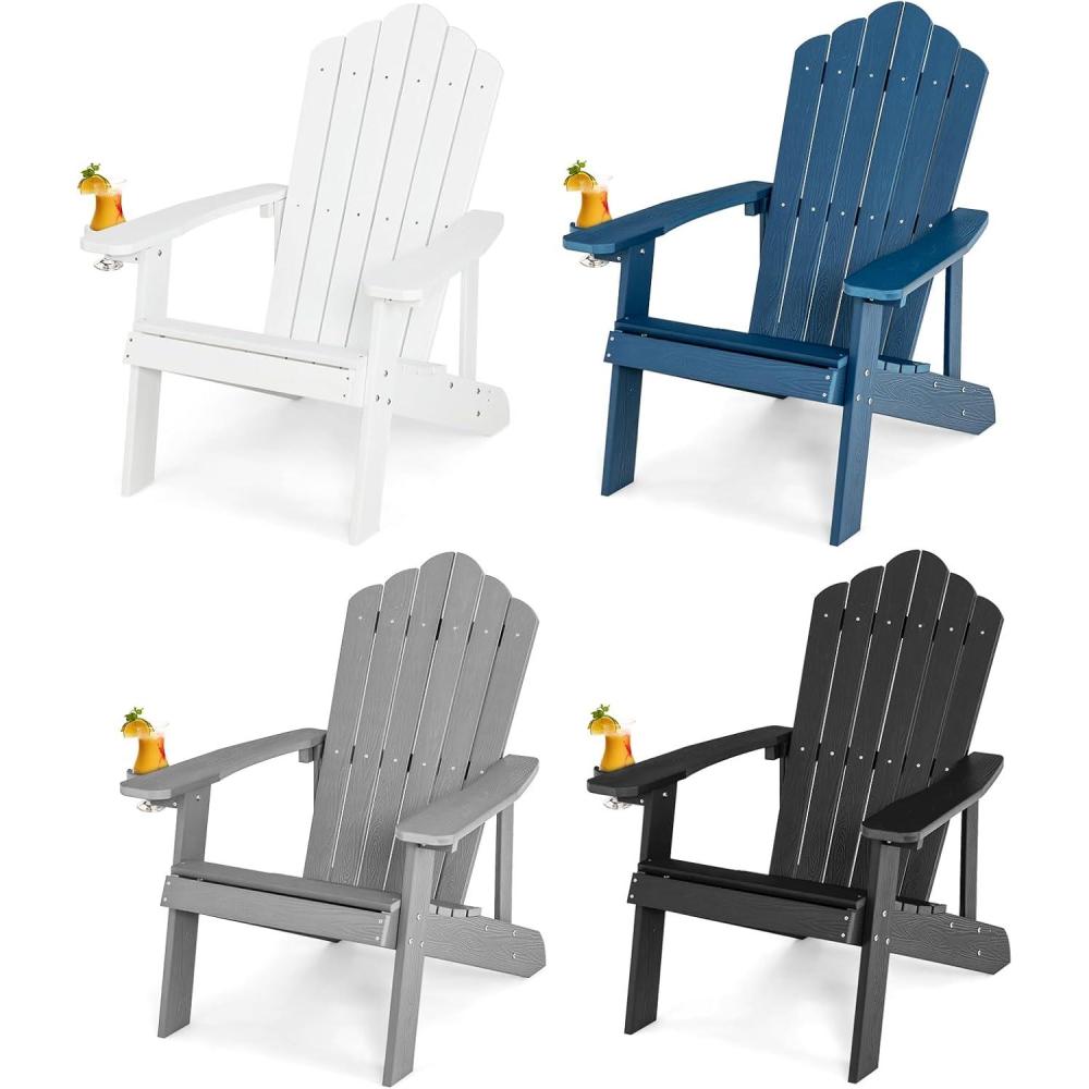 image:imageGiantex Outdoor Adirondack Chair Oversized Patio Chairs wHidden Cup Holder Realistic Wood Grain 380 LBS Weight Capacity Weather Resistant Firepit Chairs for Backyard Garden 1 RedGrey black navy white