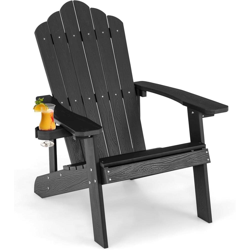 image:imageGiantex Outdoor Adirondack Chair Oversized Patio Chairs wHidden Cup Holder Realistic Wood Grain 380 LBS Weight Capacity Weather Resistant Firepit Chairs for Backyard Garden 1 RedBlack