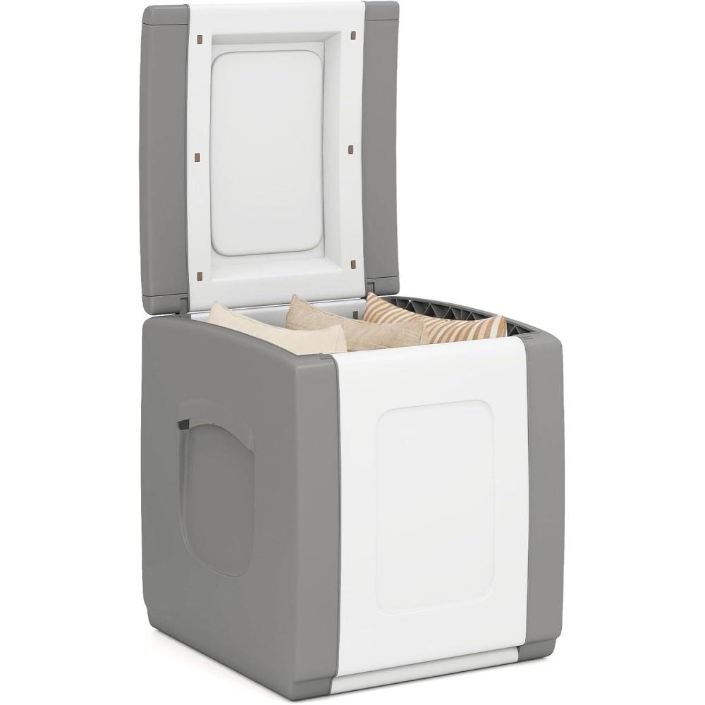 image:imageGiantex Outdoor Deck Box 27 Gallon Patio Container with Lockable Lid Weatherproof Plastic Storage Bin for Packages Garden Tools Cushions Pool Supplies SmallGreyGrey
