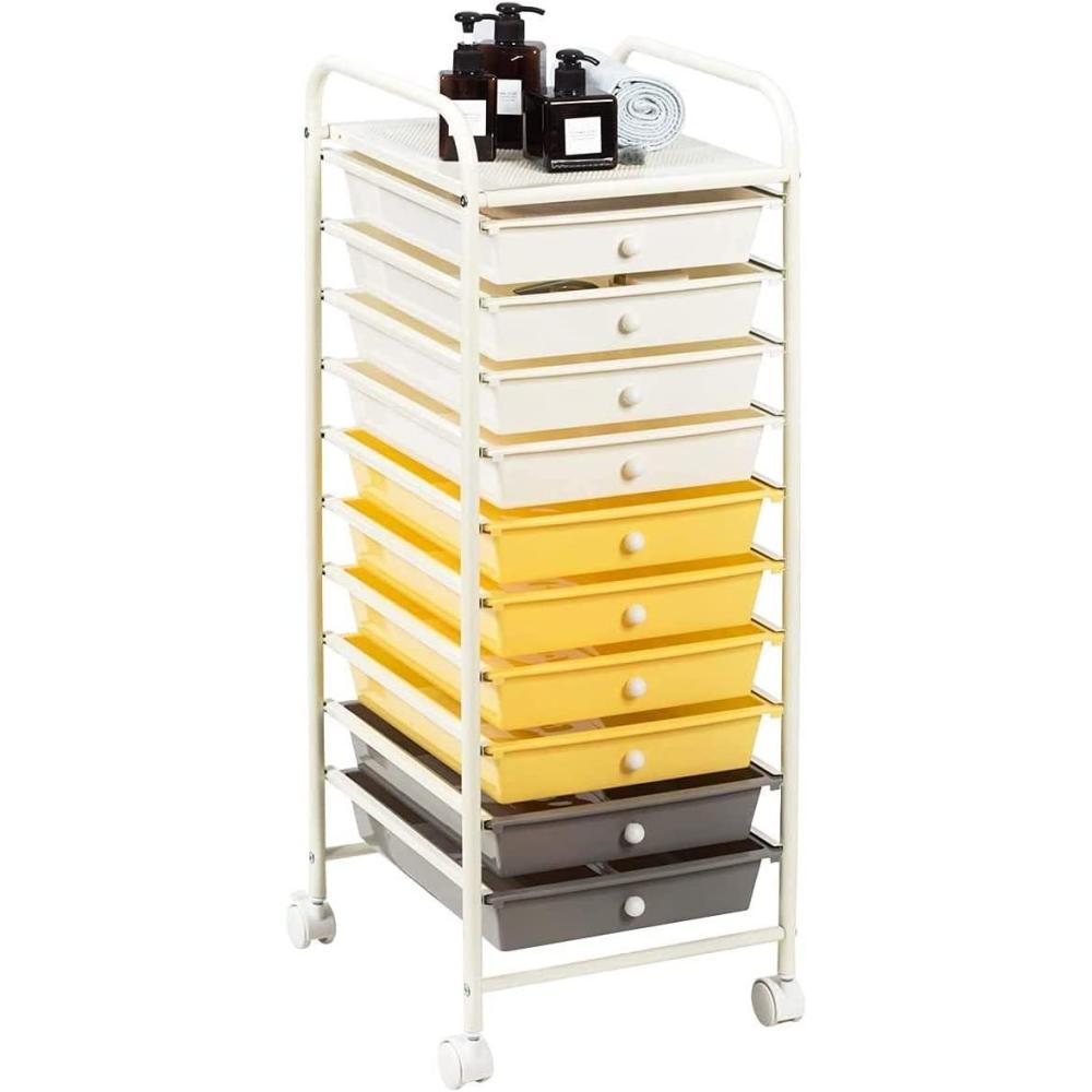 image:imageGiantex Plastic Boxes 10 Drawer Rolling Organizer Cart Utility Storage Tools Scrapbook Paper MultiUse Yellow