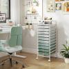 Giantex 15 Drawer Rolling Cart with Drawers, Storage Organizer Cart for Classroom Office School Teacher, Mobile Drawer Cart for Tools, Crafts, Small Printer, Paper, Pastel Ice Cream(Green Gradient)