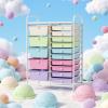 Giantex 15 Drawer Rolling Cart with Drawers, Storage Organizer Cart for Classroom Office School Teacher, Mobile Drawer Cart for Tools, Crafts, Small Printer, Paper, Pastel Ice Cream(Pastel Ice Cream)